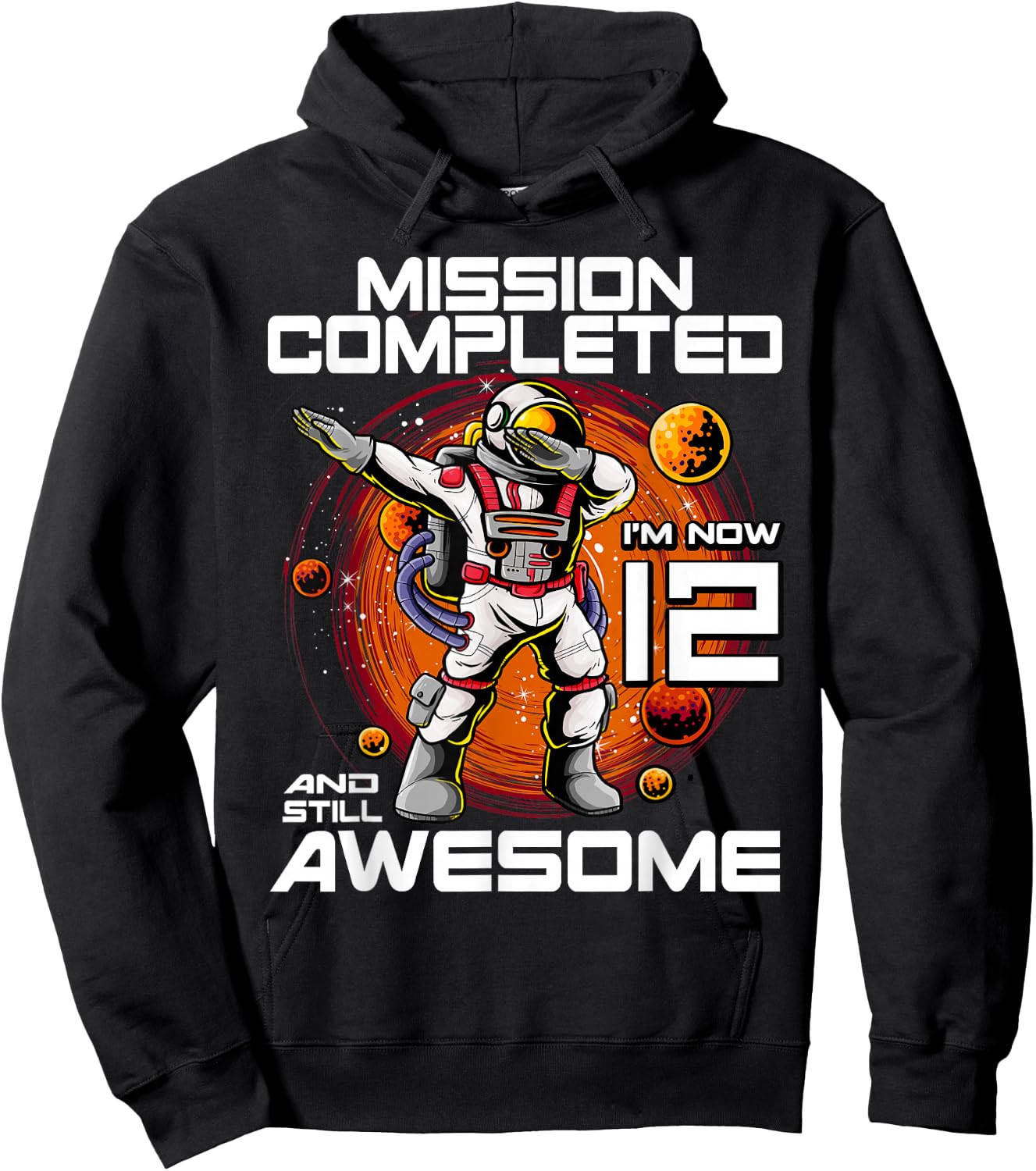 12th Birthday Astronaut 12 Years Old Outer Space Birthday Hoodie - Hoodie | Black