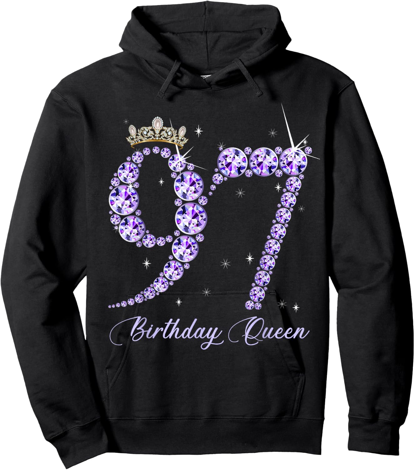 97 Year Old Its My 97th Birthday Queen Diamond Heels Crown Hoodie - Hoodie | Black