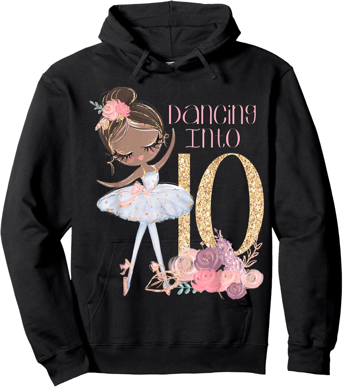 10th Birthday Ballerina Party Ballet Black Dancer Tutu Ten Hoodie - Hoodie | Black