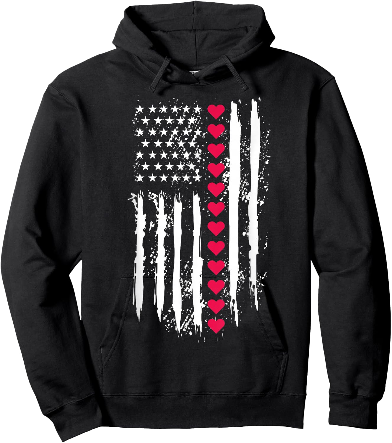 Valentines Day Red Hearts US American Flag Patriotic Lover Hoodie - Hoodie | Black