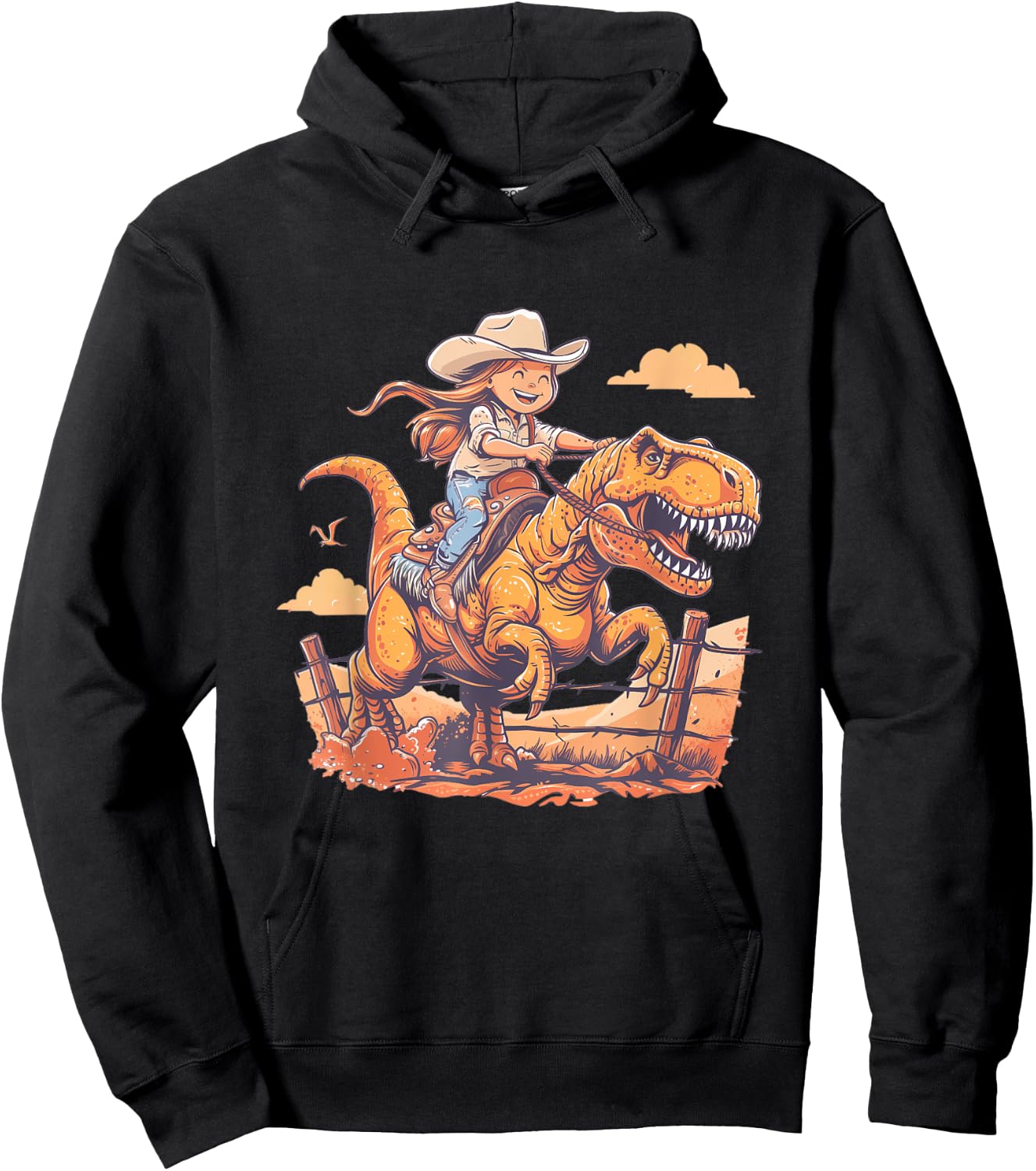 Dino Cowgirl Girls' Dinosaur Rodeo Rider - Nursery Hoodie - Hoodie | Black