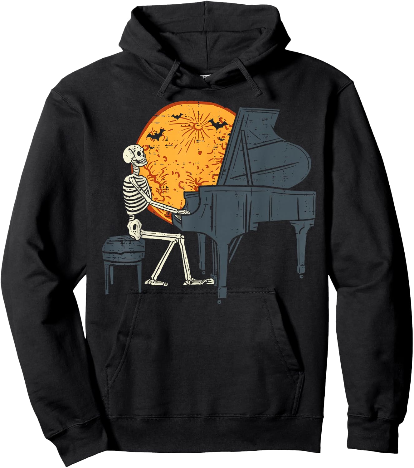 Skeleton Playing Piano Moon Halloween Music Boys Men Hoodie - Hoodie | Black