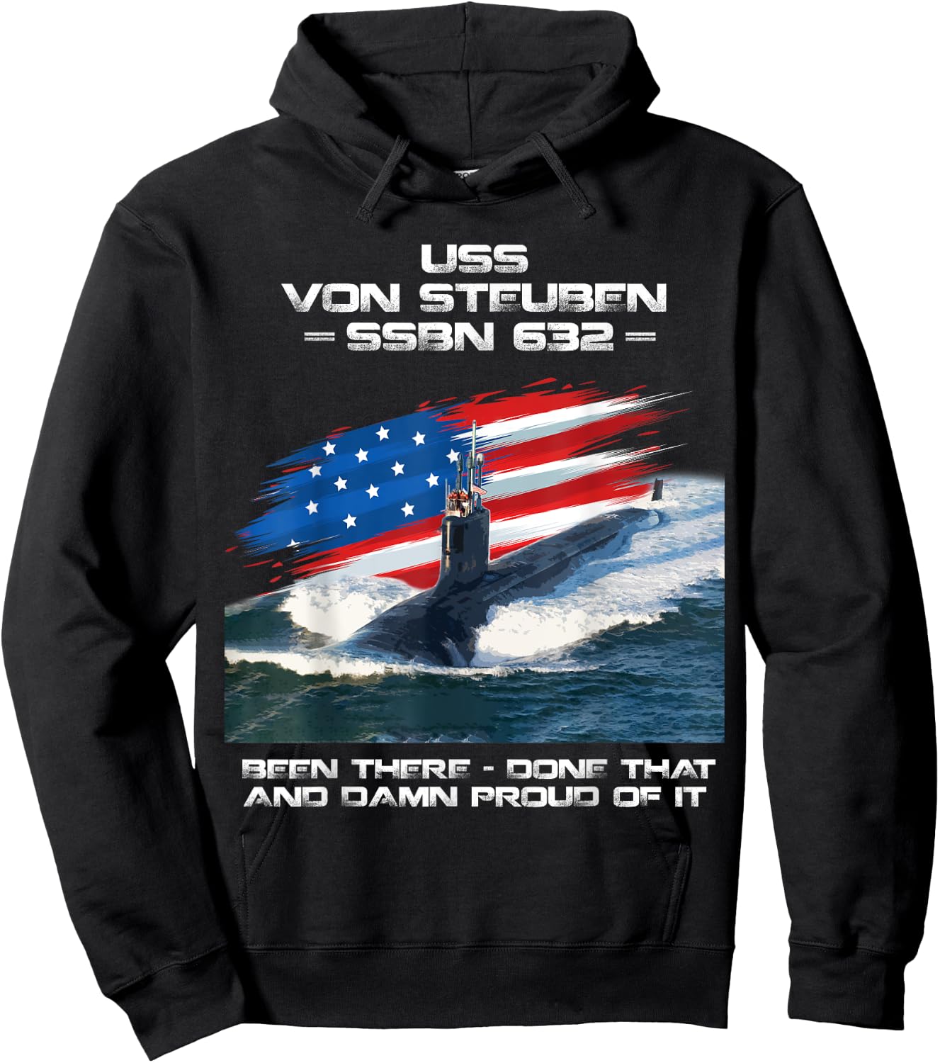 USS Von Steuben SSBN-632 American Flag Submarine Veteran Hoodie - Hoodie | Black