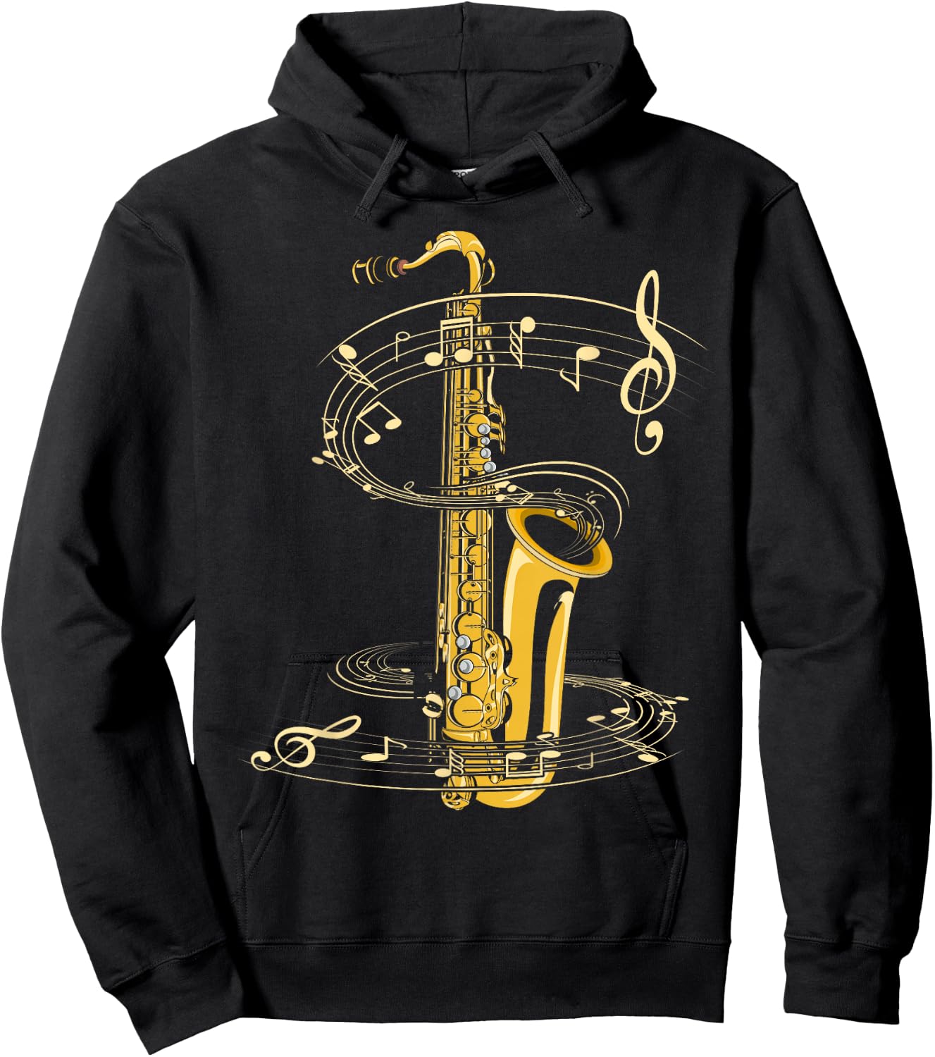 Music Notes Treble Clef Saxophonist Jazz Musician Saxophone Small Hoodie - Hoodie | Black