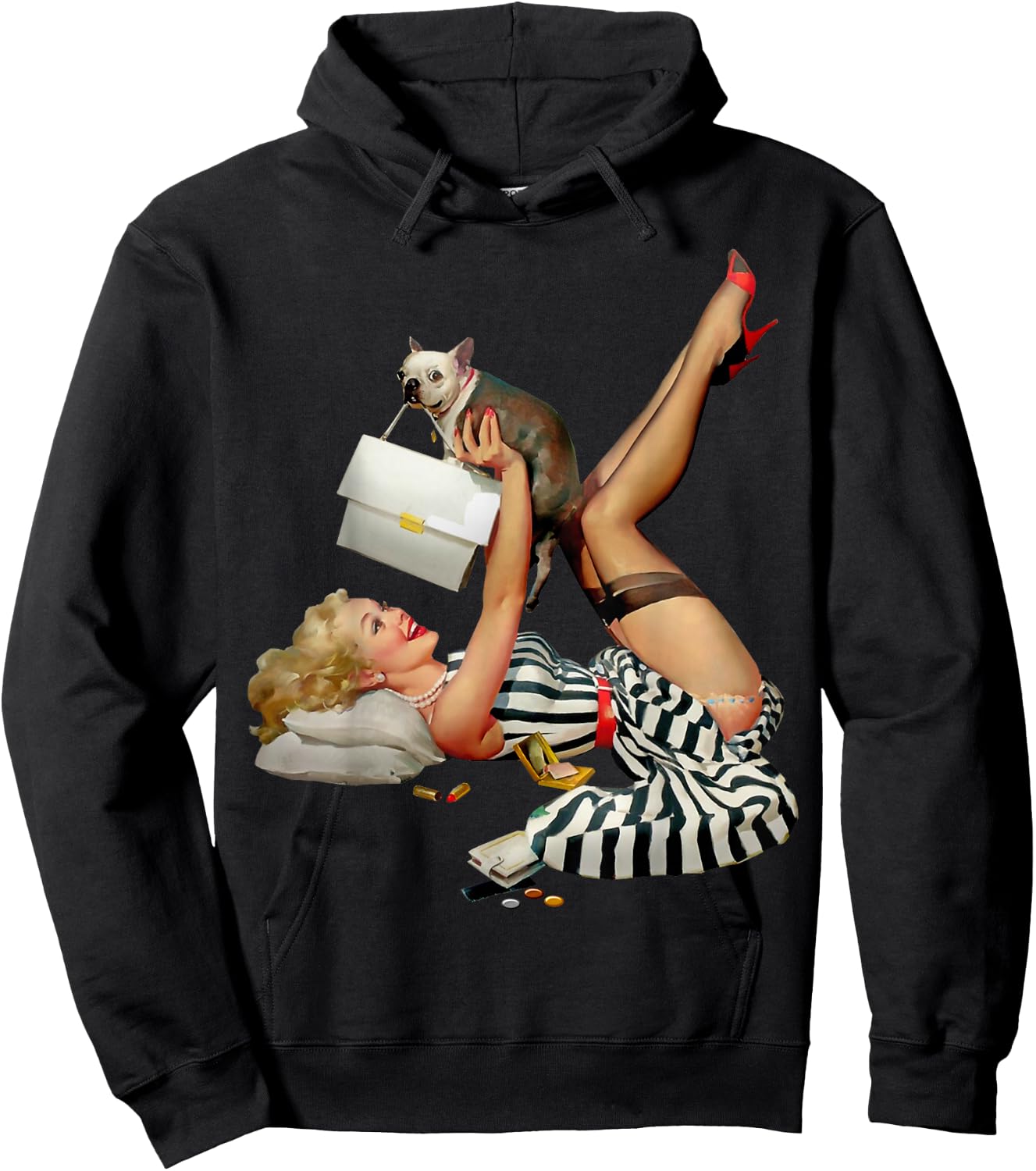 Vintage WW2 Pinup Girl Pop Art Mechanic Shop Calendar Pinups Small Hoodie - Hoodie | Black
