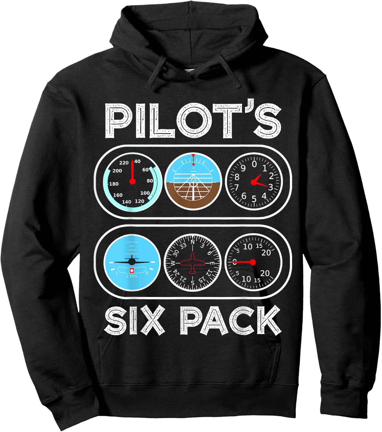 Pilot Flight Airplane Shirts 360 | Six Pack | Flight Instruments Aviation Shirt Hoodie - Hoodie | Black
