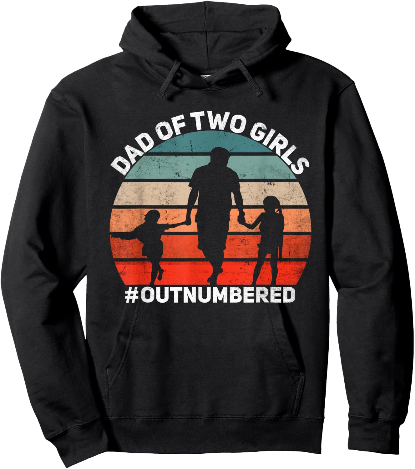 Dad of two Girls Outnumbered Retro 2 Daughters Father's Day Hoodie - Hoodie | Black