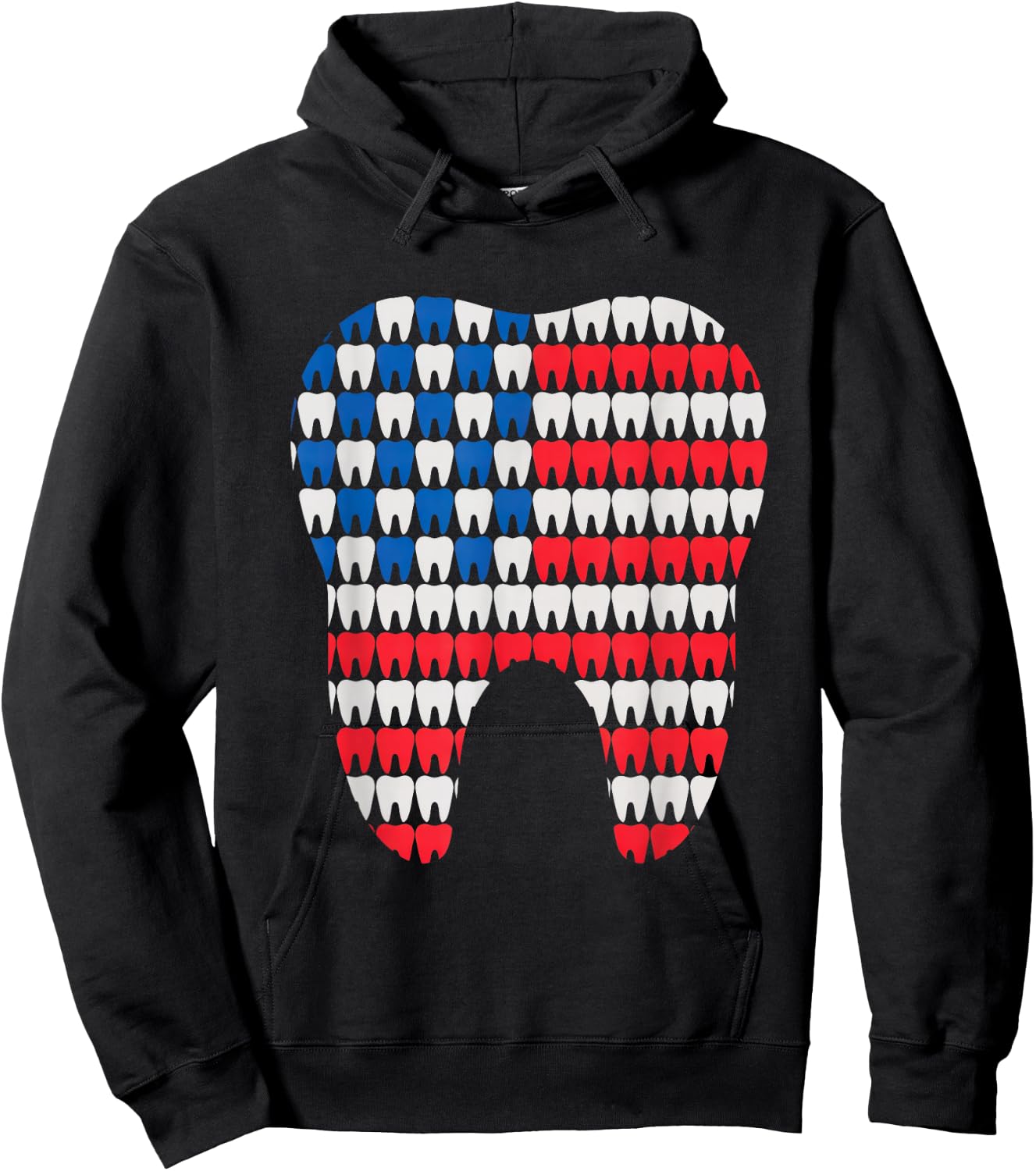 Patriotic Dentist American Flag Tooth 4th of July Men Women Hoodie - Hoodie | Black