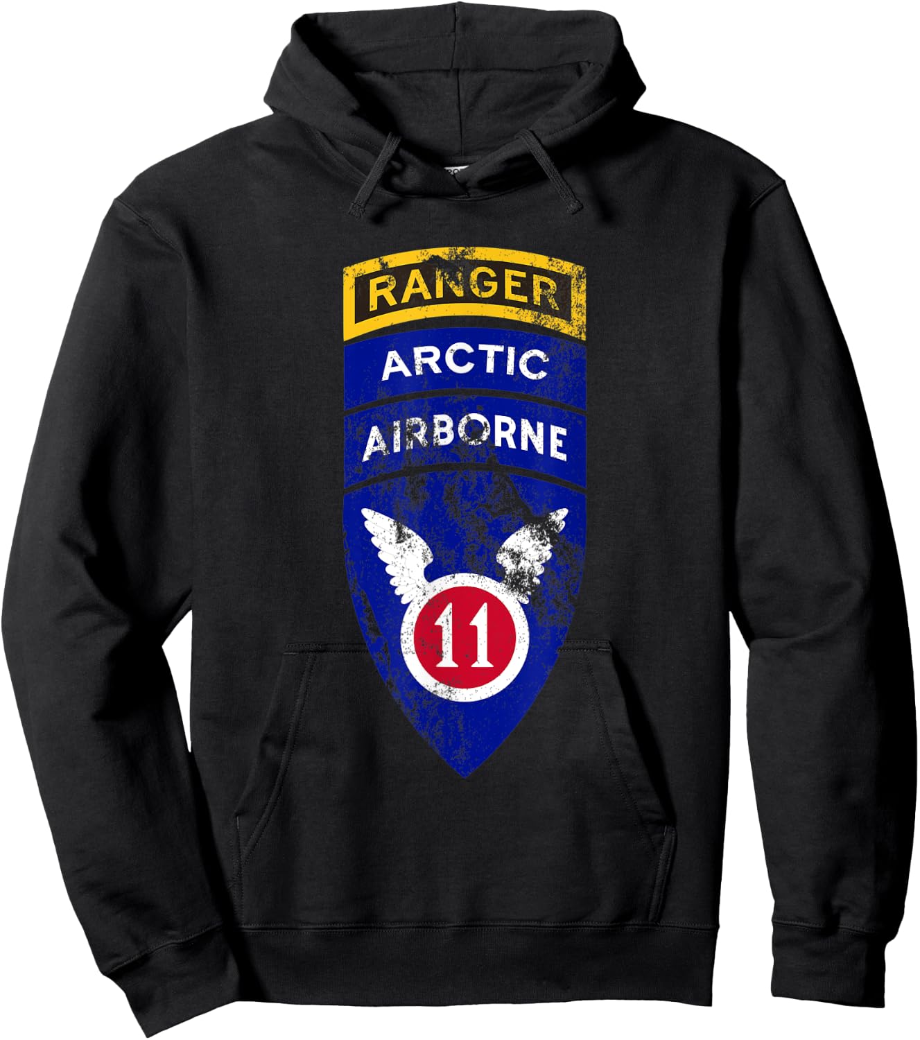 11th Airborne Division Patch & Ranger Tab - Arctic Angels Hoodie - Hoodie | Black