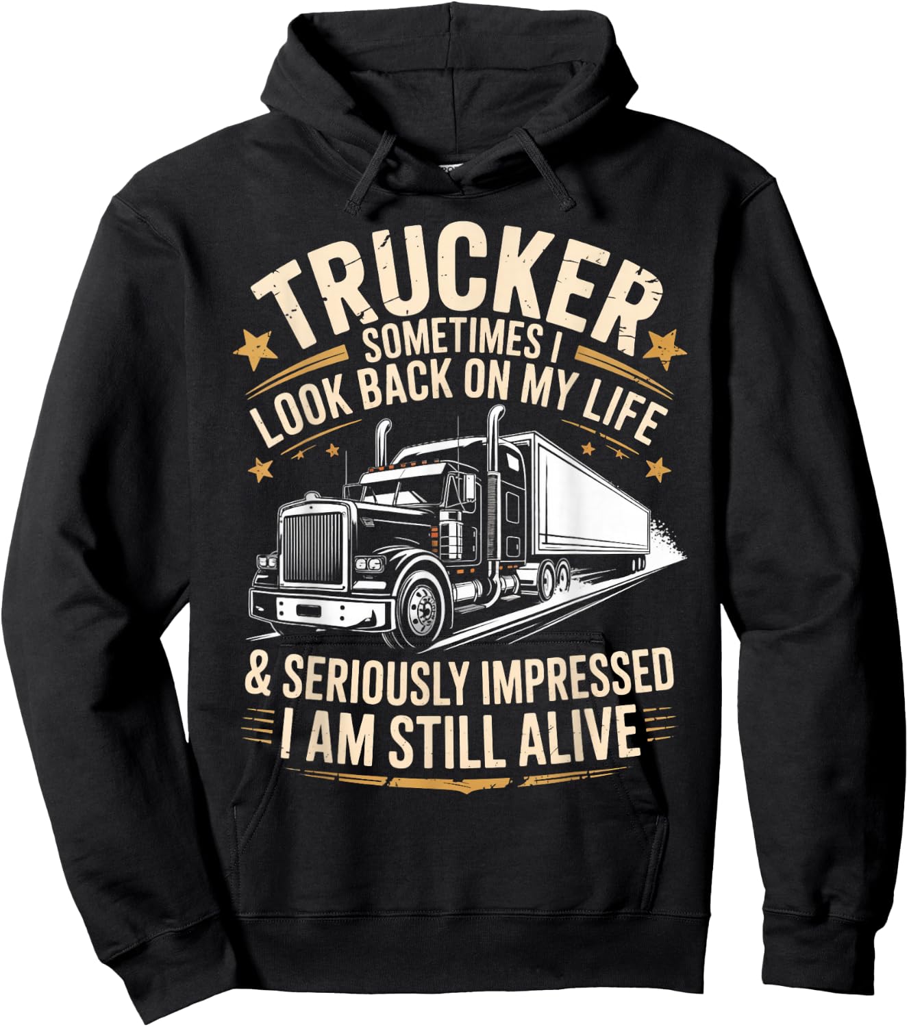 Semi-Trailer Tractor Wheeler Trucking Funny Trucker Hoodie - Hoodie | Black