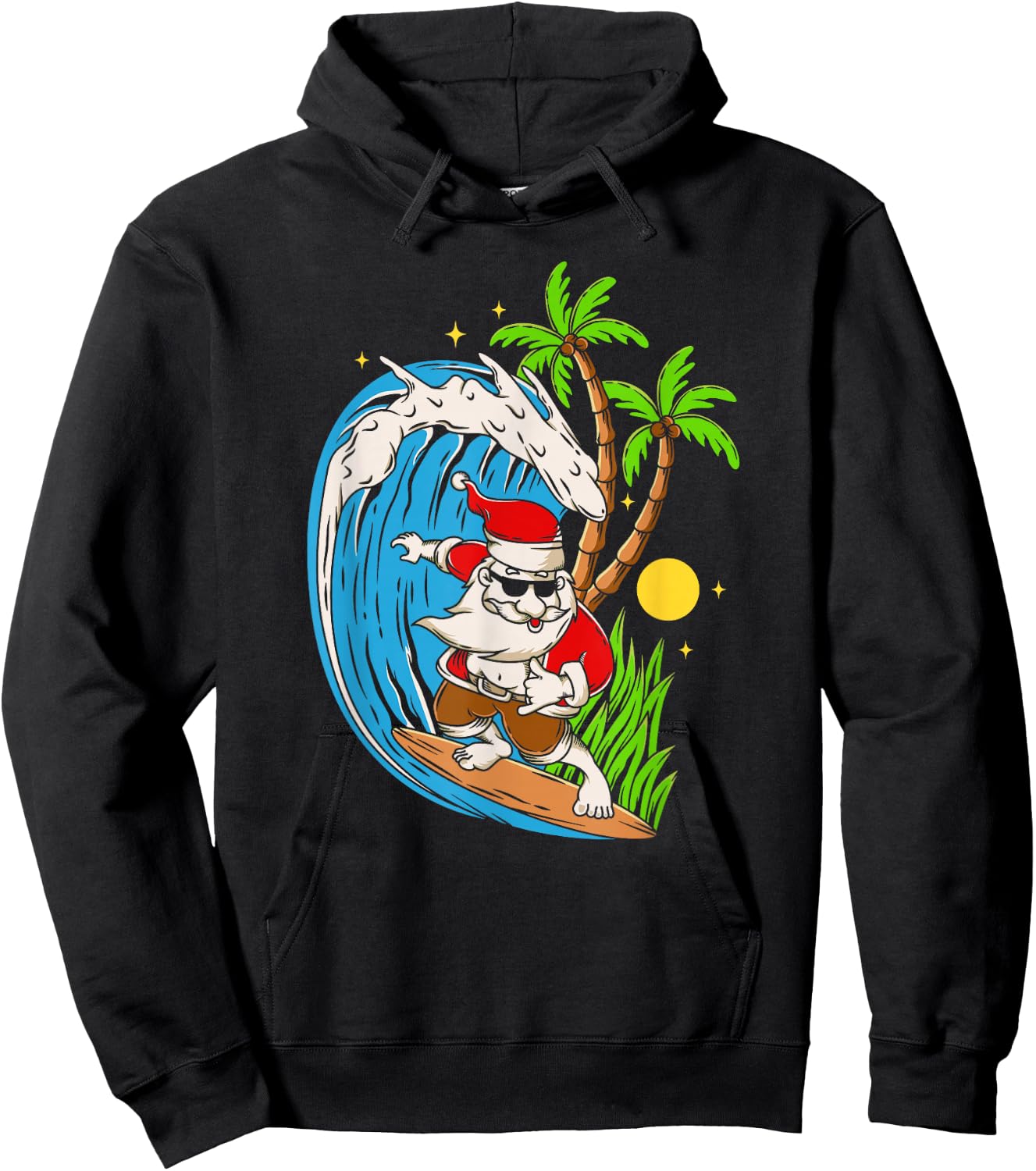 Christmas in July | Summer Santa Claus Beach Hawaii Surf Hoodie - Hoodie | Black