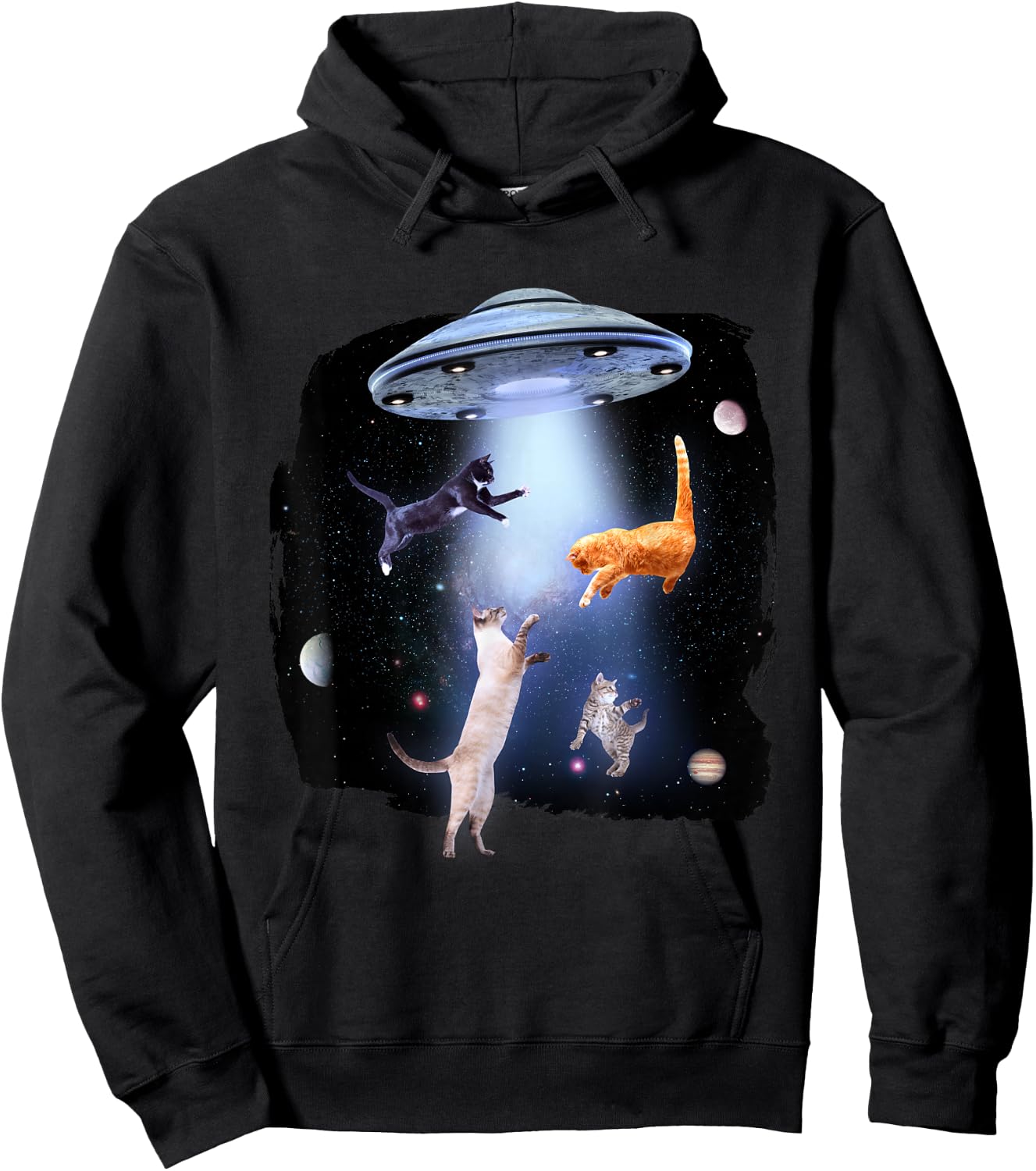 Funny Cat Galaxy UFO Space Cats Hoodie - Hoodie | Black