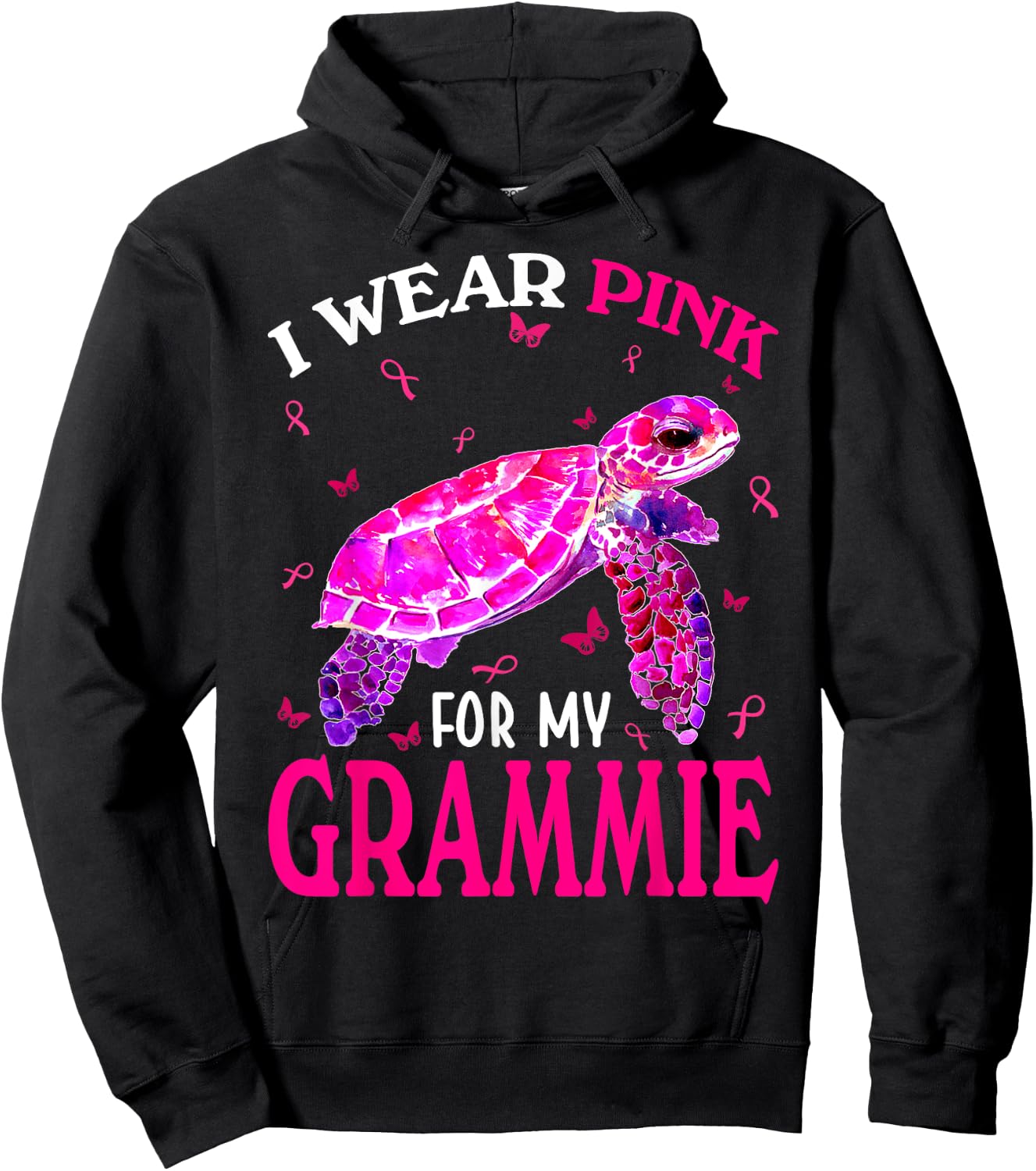I Wear Pink For My Grammie Breast Cancer Turtle Hoodie - Hoodie | Black