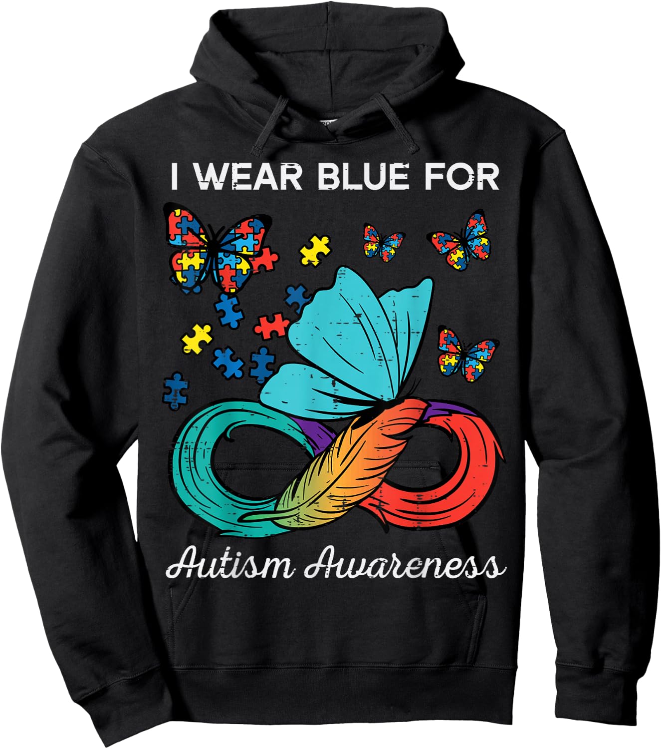 I Wear Blue For Autism Awareness Butterfly Men Women Kids Hoodie - Hoodie | Black