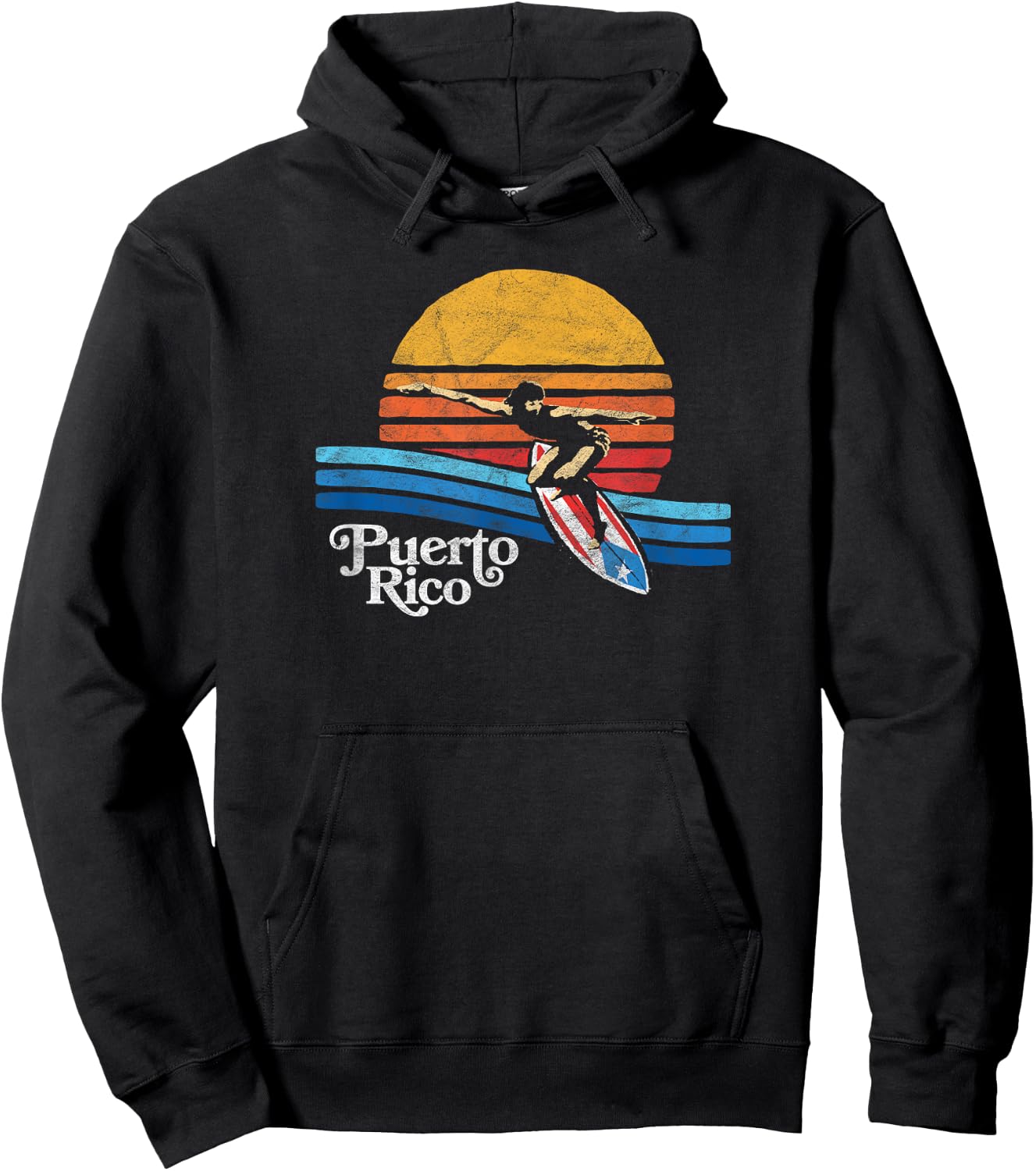 Puerto Rico Flag Retro Surfer Beach Shirt - Surfing PR! Hoodie - Hoodie | Black