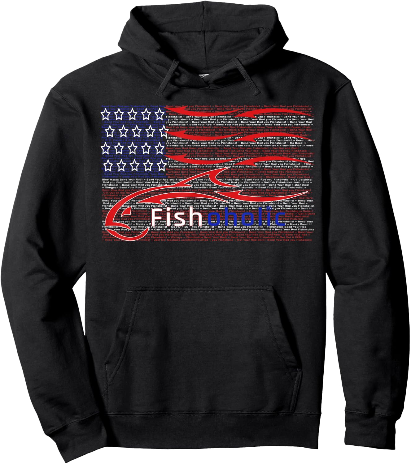 USA Flag Patriotic Fish Logo with Hidden Fishing Words Hoodie - Hoodie | Black