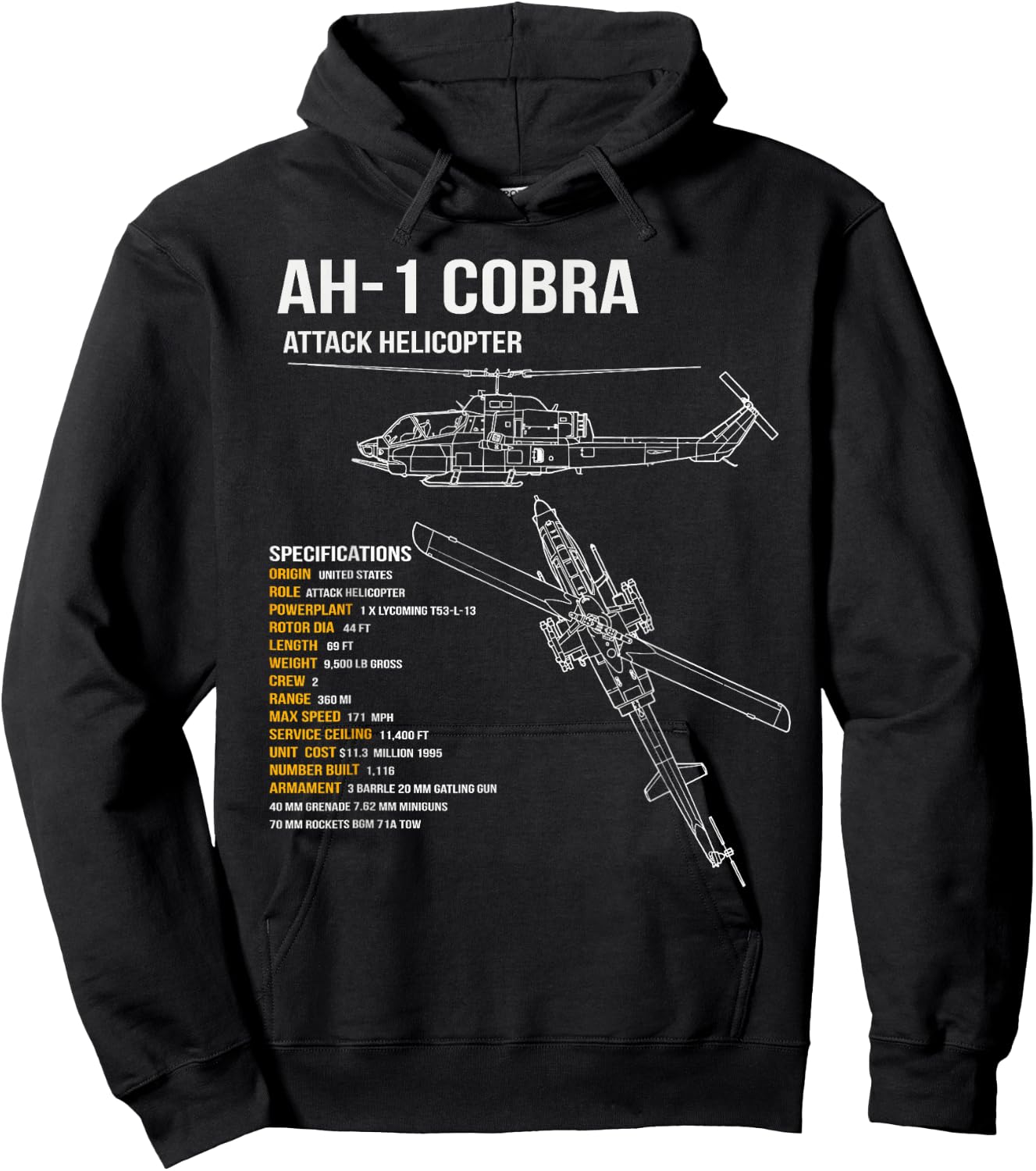AH-1 Cobra Helicopter Hoodie - Hoodie | Black