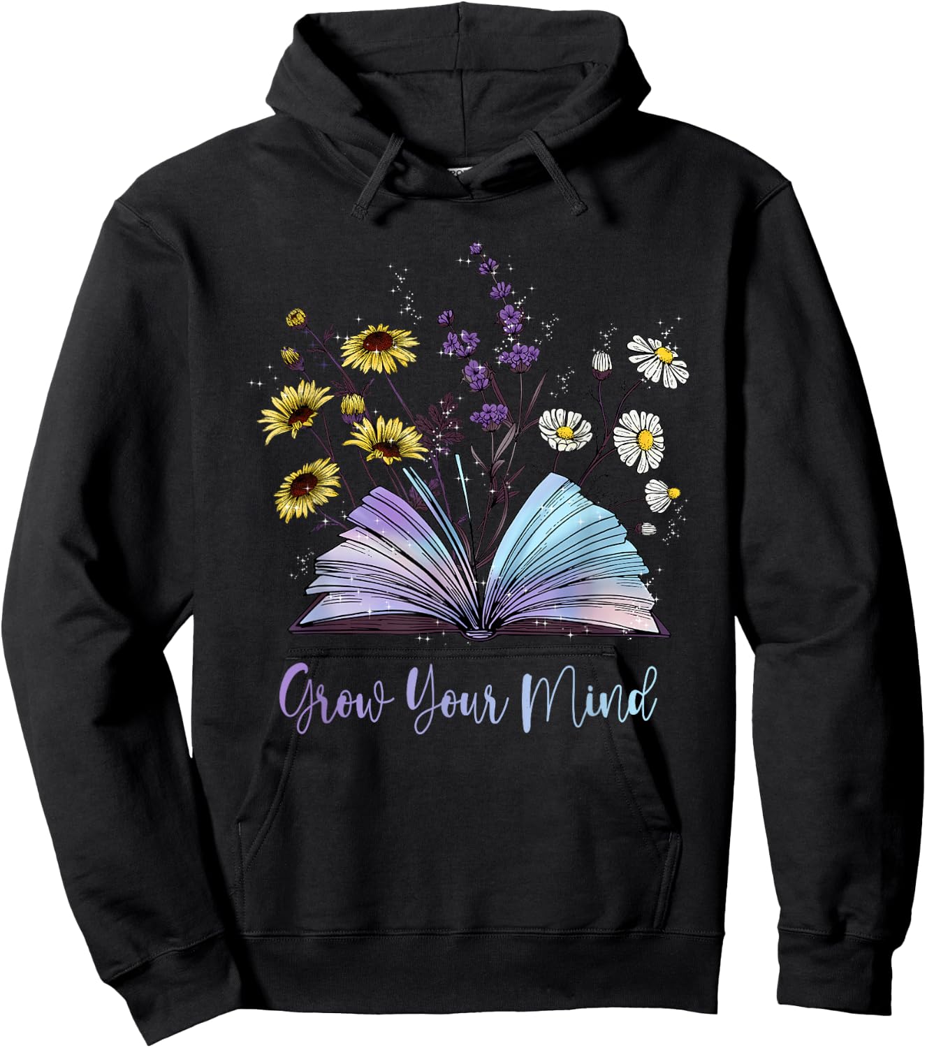 Grow Your Mind Wildflower Book Floral Motivation Hoodie - Hoodie | Black