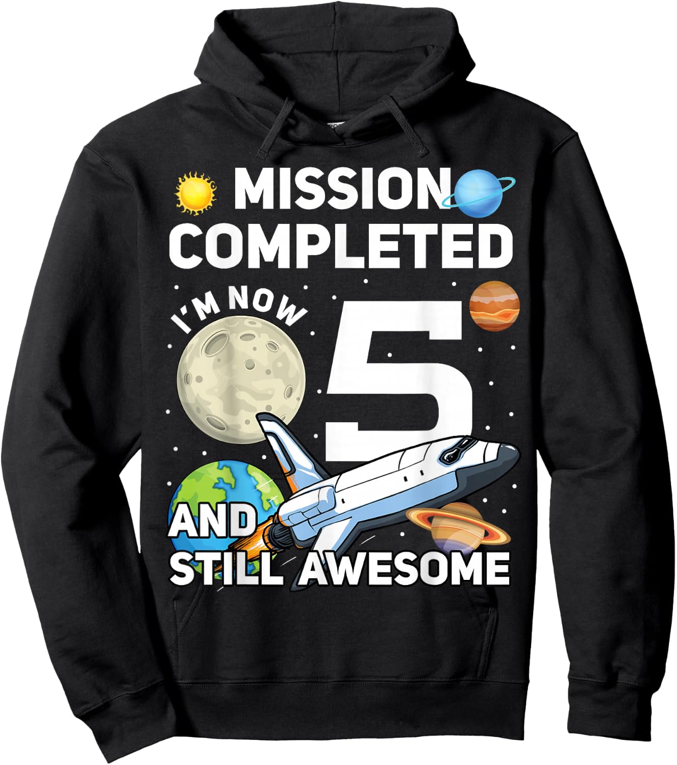 5th Space Birthday Space Birthday Party 5 Years Old Hoodie - Hoodie | Black