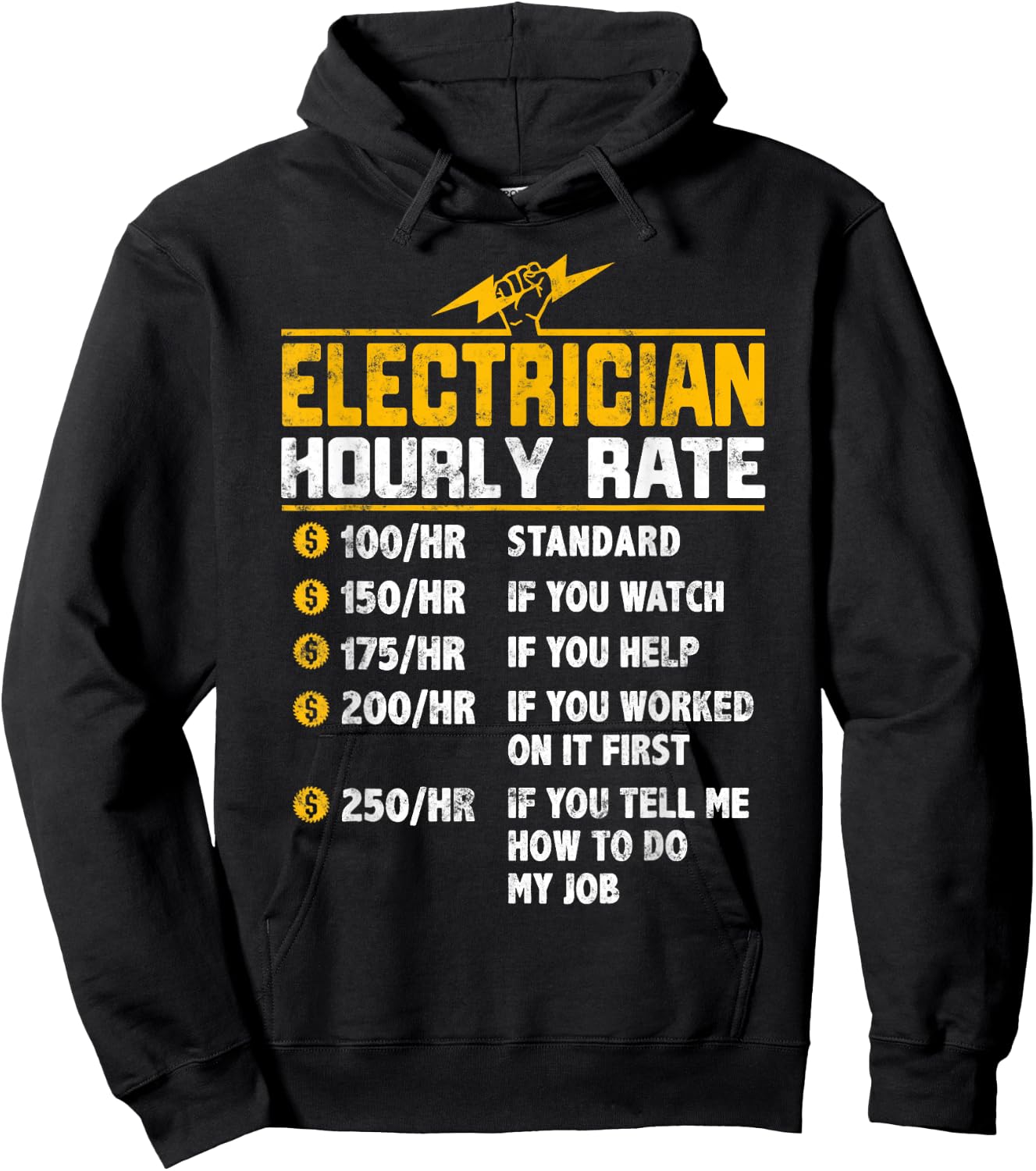Funny Electrician Hourly Rate Hoodie - Hoodie | Black
