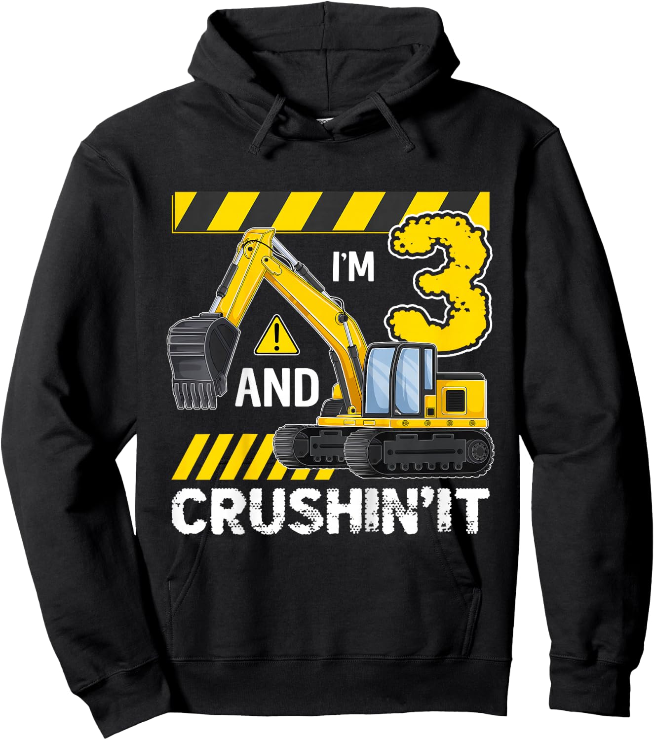 Kids I'm 3 And Crushing It Excavator 3 Year Old 3rd Birthday Hoodie - Hoodie | Black