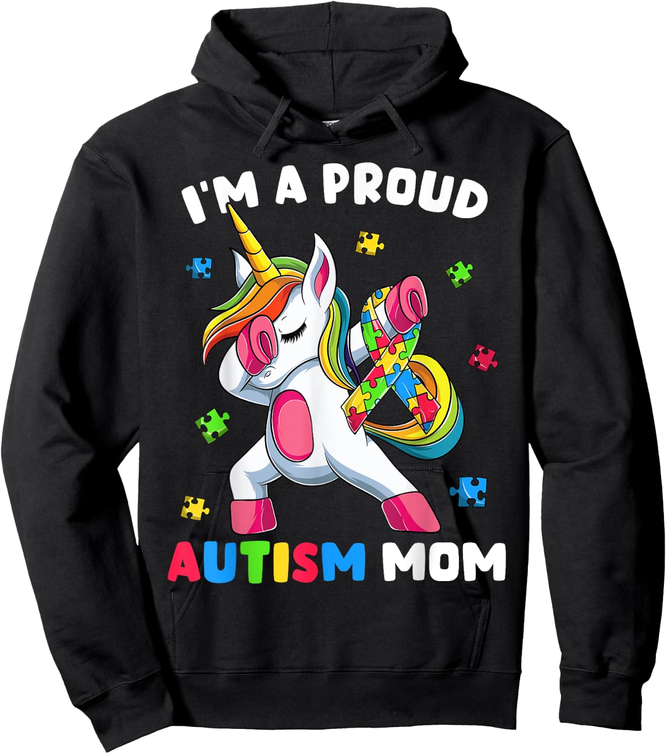 Proud Autism Mom Dab Dance Shirts, Women's Dabbing Unicorn Hoodie - Hoodie | Black