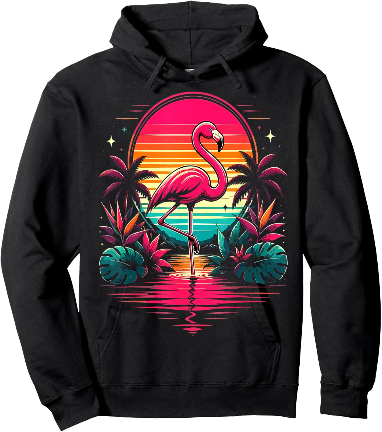 Flamingo Sunset Tropical Beach Hoodie - Hoodie | Black