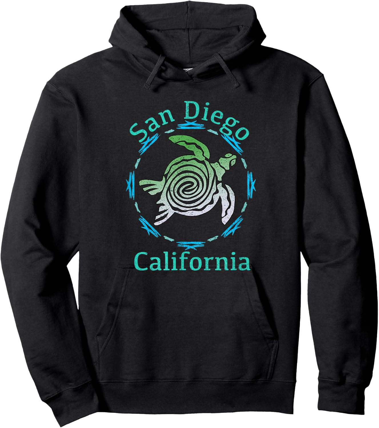 Vintage San Diego Travel Shirts And Apparel -Adults Black Small Classic Fit Short Sleeve San Diego Turtle Hoodie - Hoodie | Black