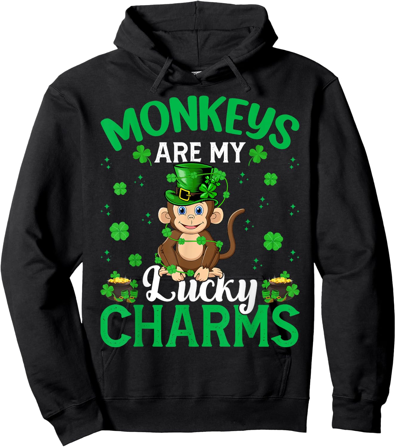 Funny Monkeys Are My Lucky Charms Monkey St Patrick's Day Hoodie - Hoodie | Black