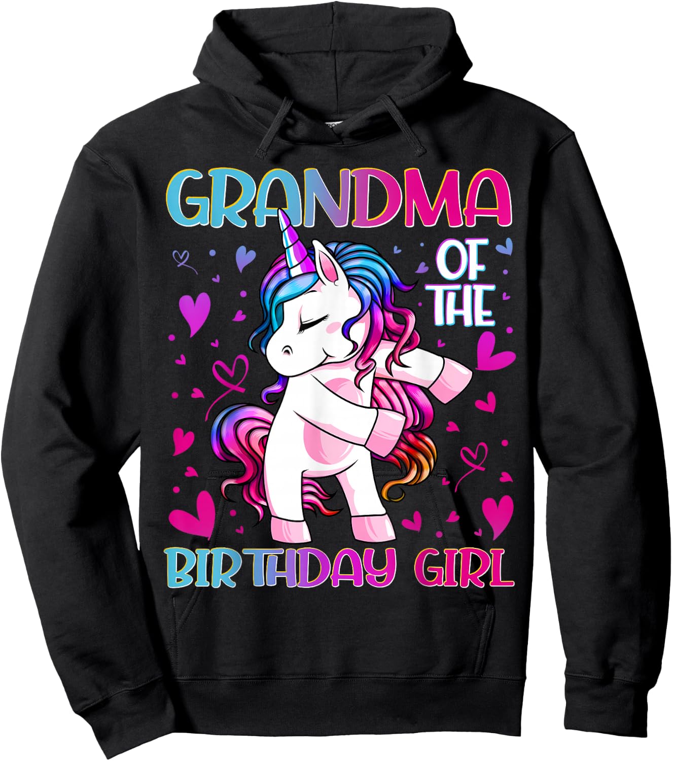 Grandma of The Birthday Girl Flossing Unicorn Grandmother Hoodie - Hoodie | Black