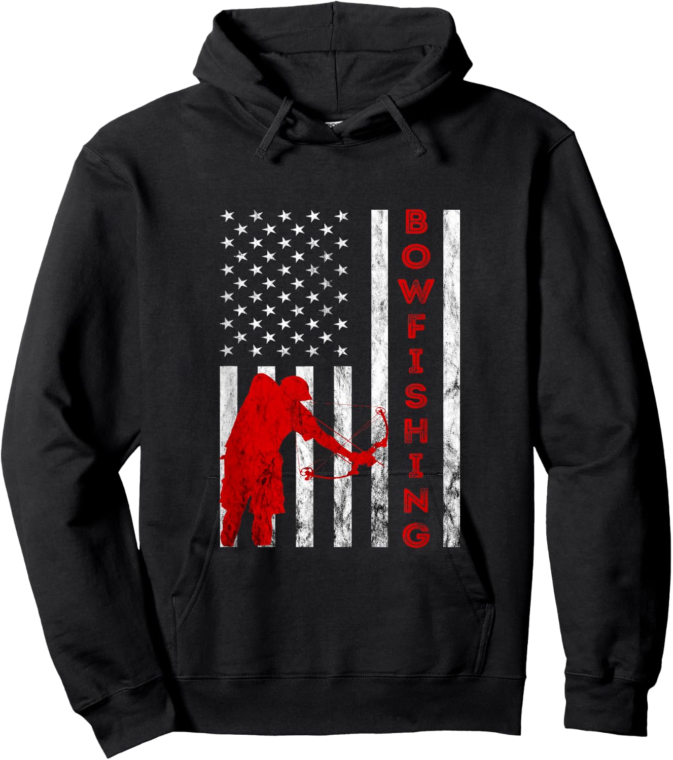Bowfishing American Bowfisher USA Fish Bow Hunting Flag Hoodie - Hoodie | Black