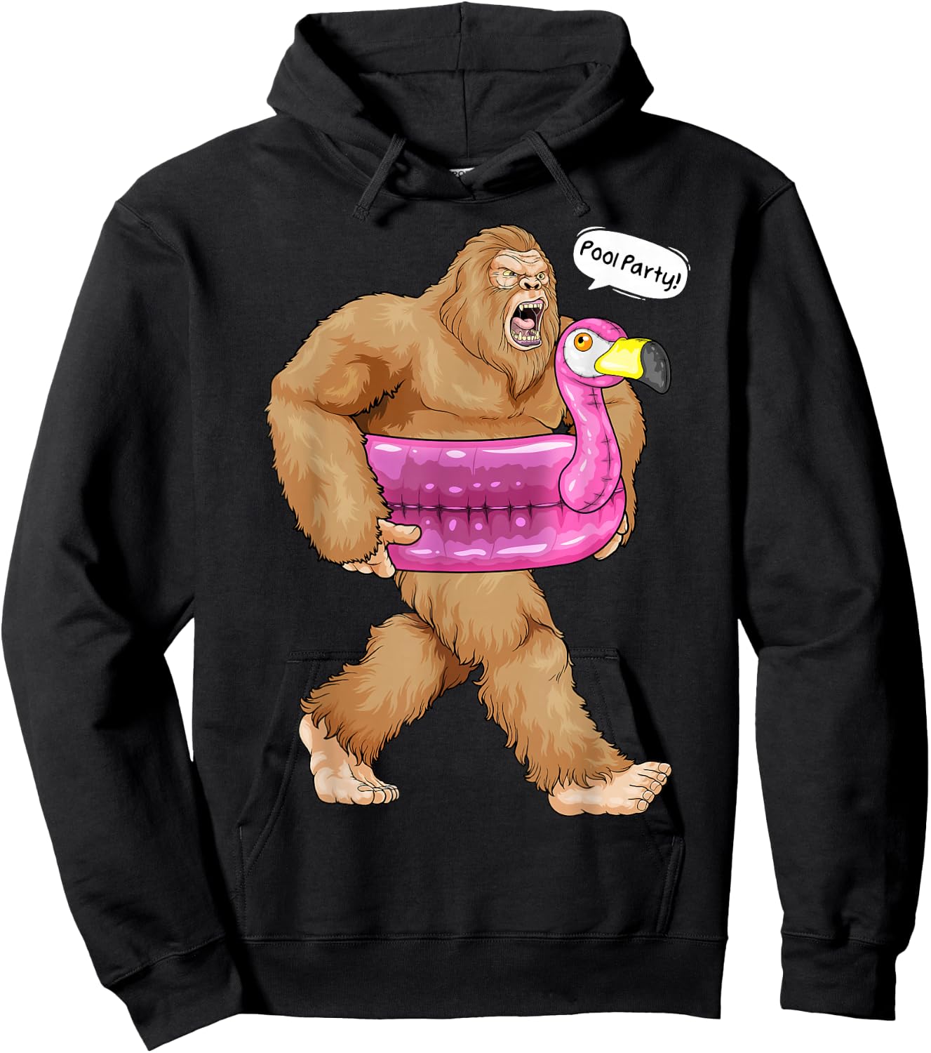 Pool Party Bigfoot Flamingo Float Funny Sasquatch Pink Float Hoodie - Hoodie | Black