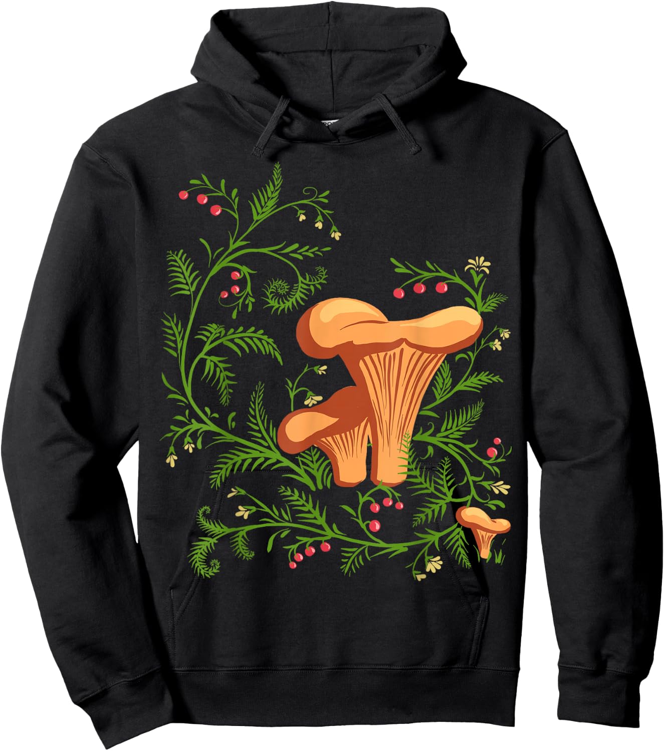 Forest Mushrooms Floral Fungi Vintage Ukrainian Vyshyvanka Hoodie - Hoodie | Black