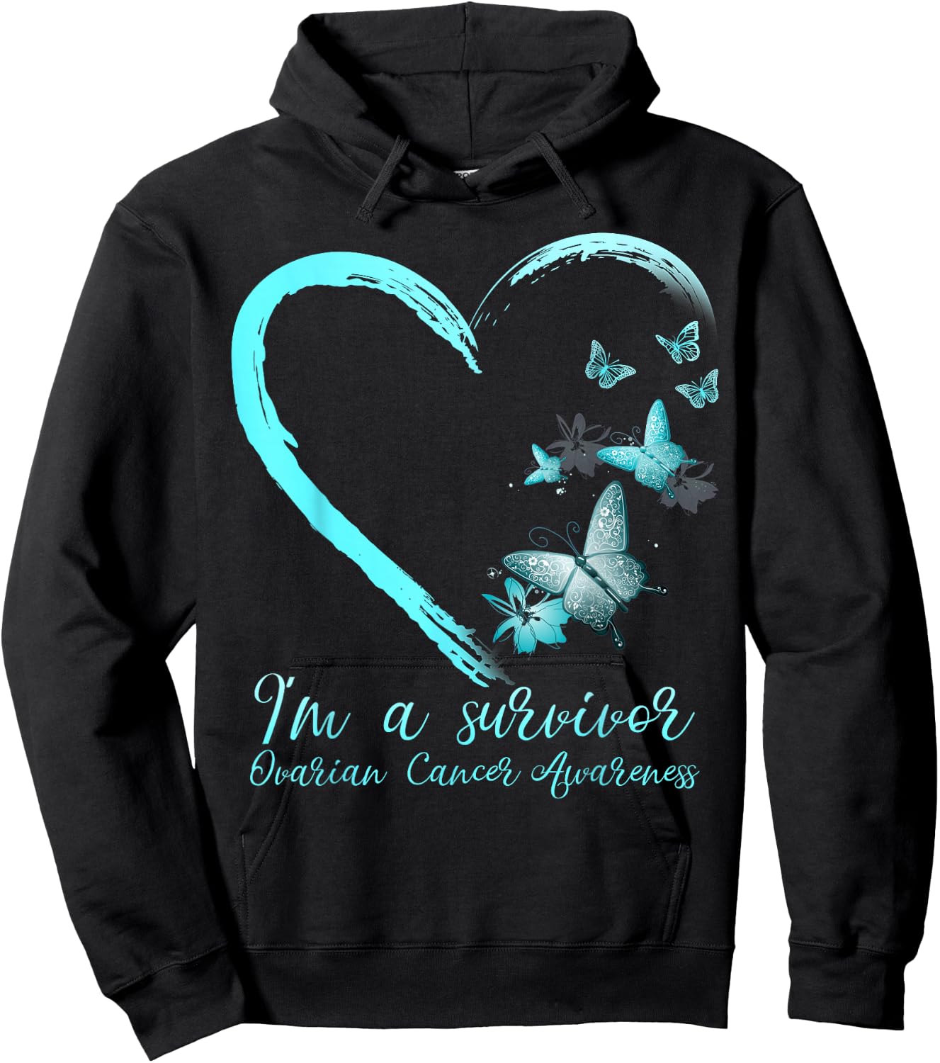 Teal Butterfly Heart Survivor Ovarian Cancer Awareness Hoodie - Hoodie | Black