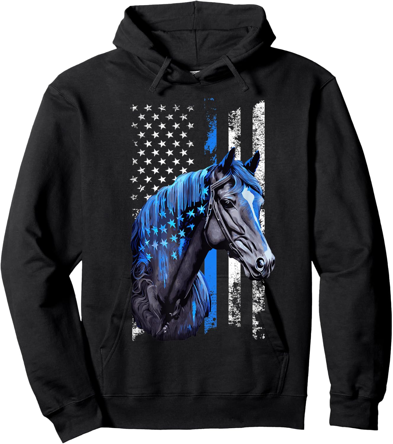 Police Horse US Flag Patriotic Policeman Mounted Patrol Hoodie - Hoodie | Black