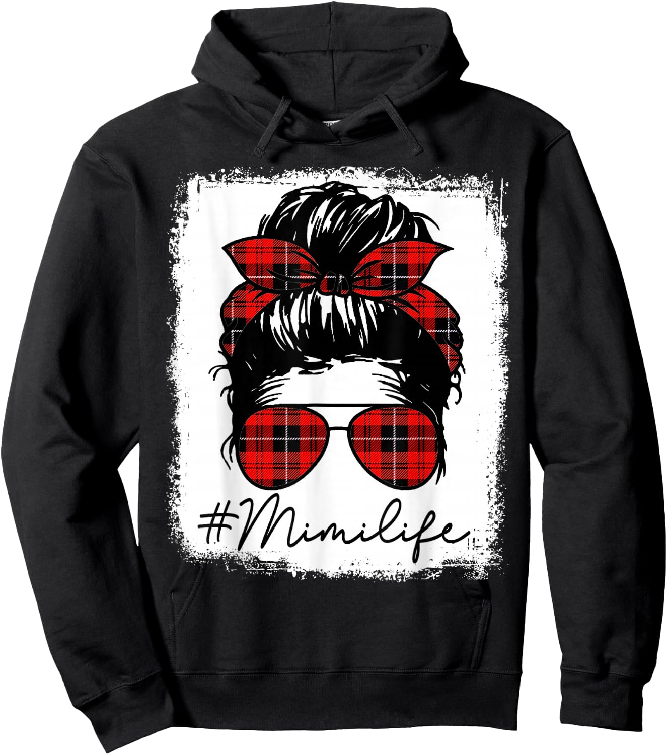 Mimi Life Shirts Red Plaid Bandana Messy Bun Hoodie - Hoodie | Black