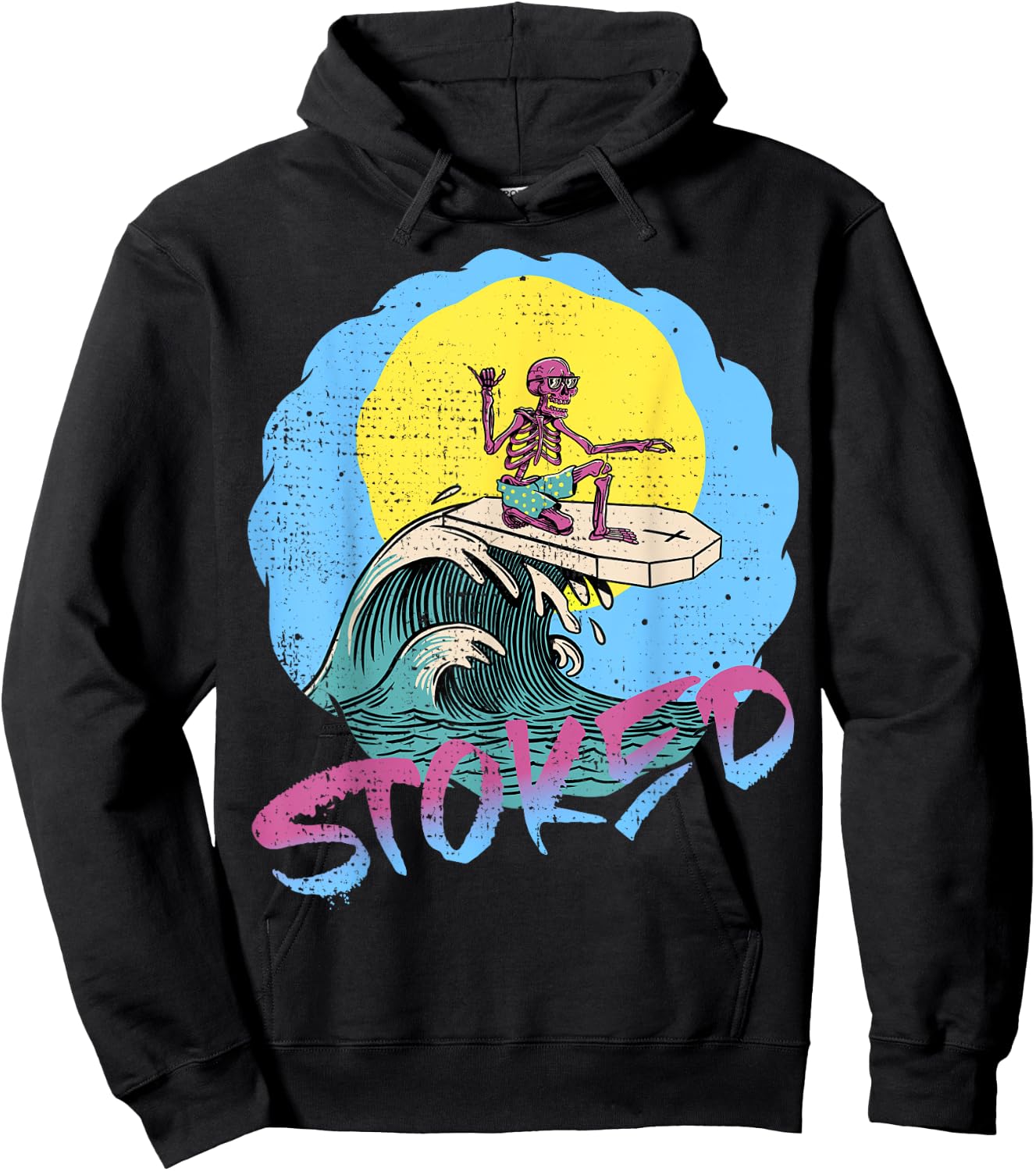 Surfing Skeleton Shaka T Shirts 80s Surf Surfboard Hoodie - Hoodie | Black