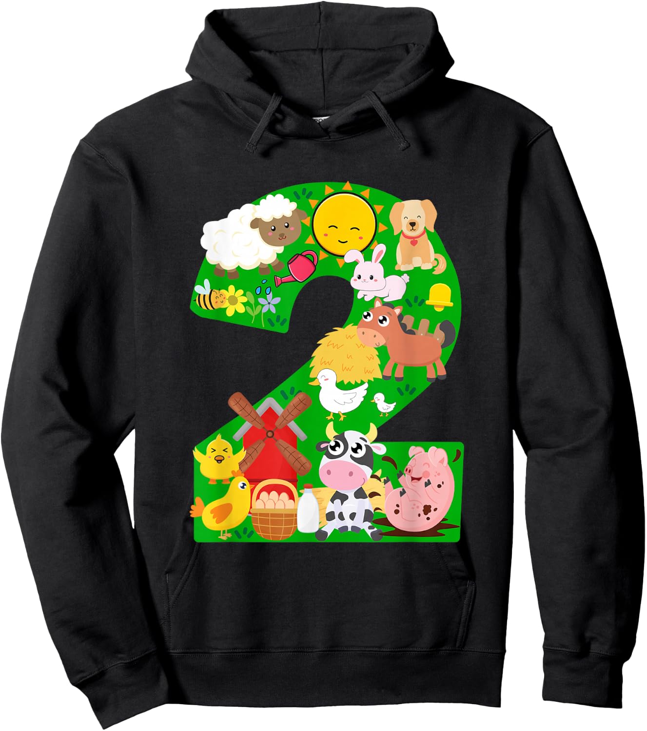 Farm Animals 2 Two Year Old Kids 2nd Birthday Party Farmer Hoodie - Hoodie | Black