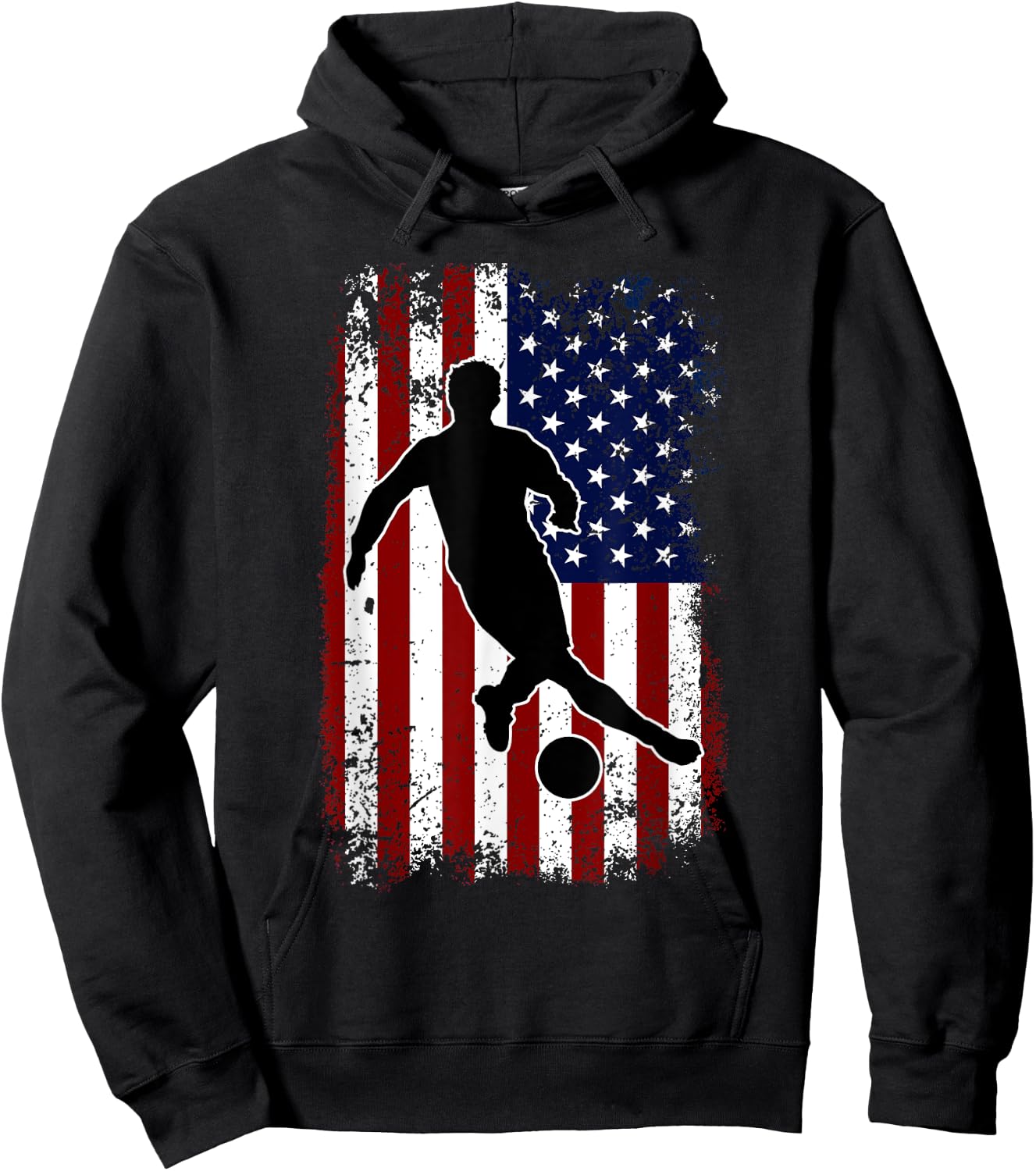 Vintage Soccer 4th of July USA American Flag Boys Men Hoodie - Hoodie | Black