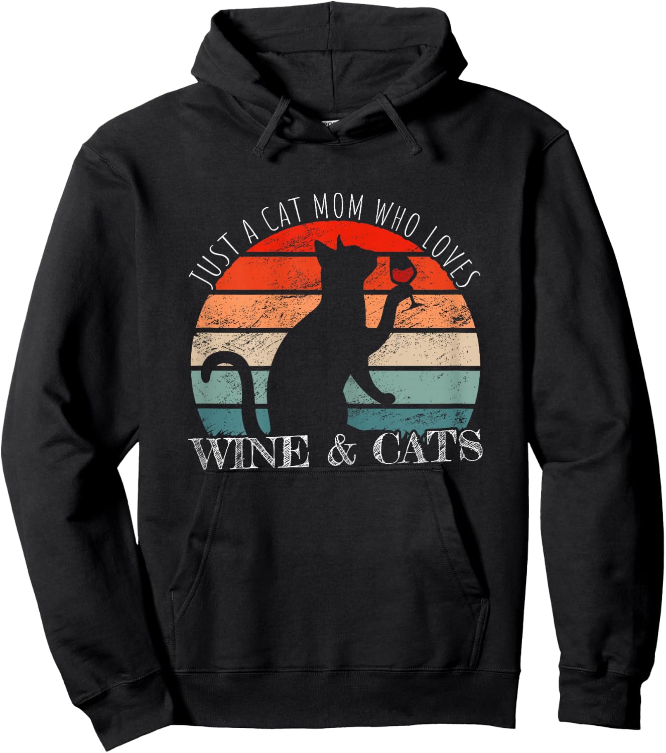Funny Wine Cats Saying & Cat Mom Hoodie - Hoodie | Black