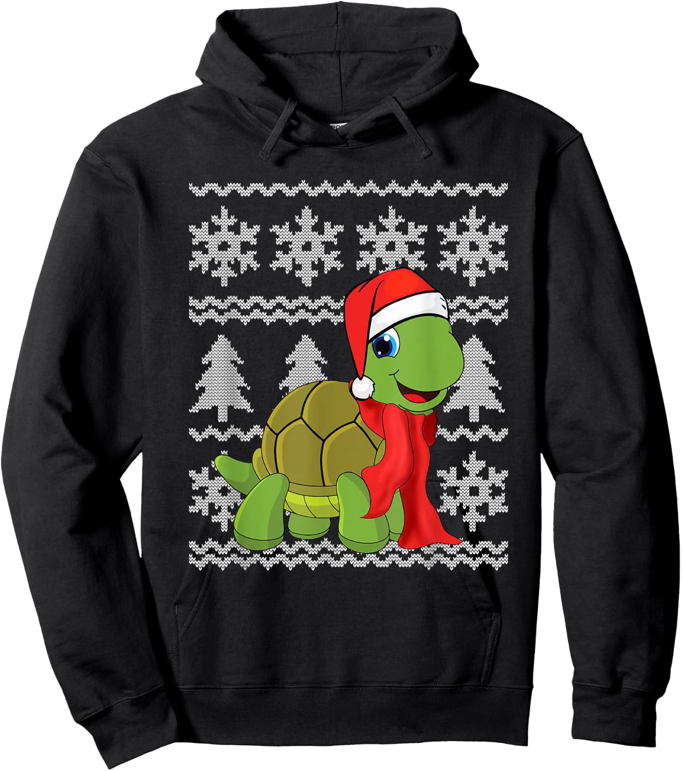 Turtle Santa Hat Scarf Ugly Christmas Sweater Holiday Gift Hoodie - Hoodie | Black