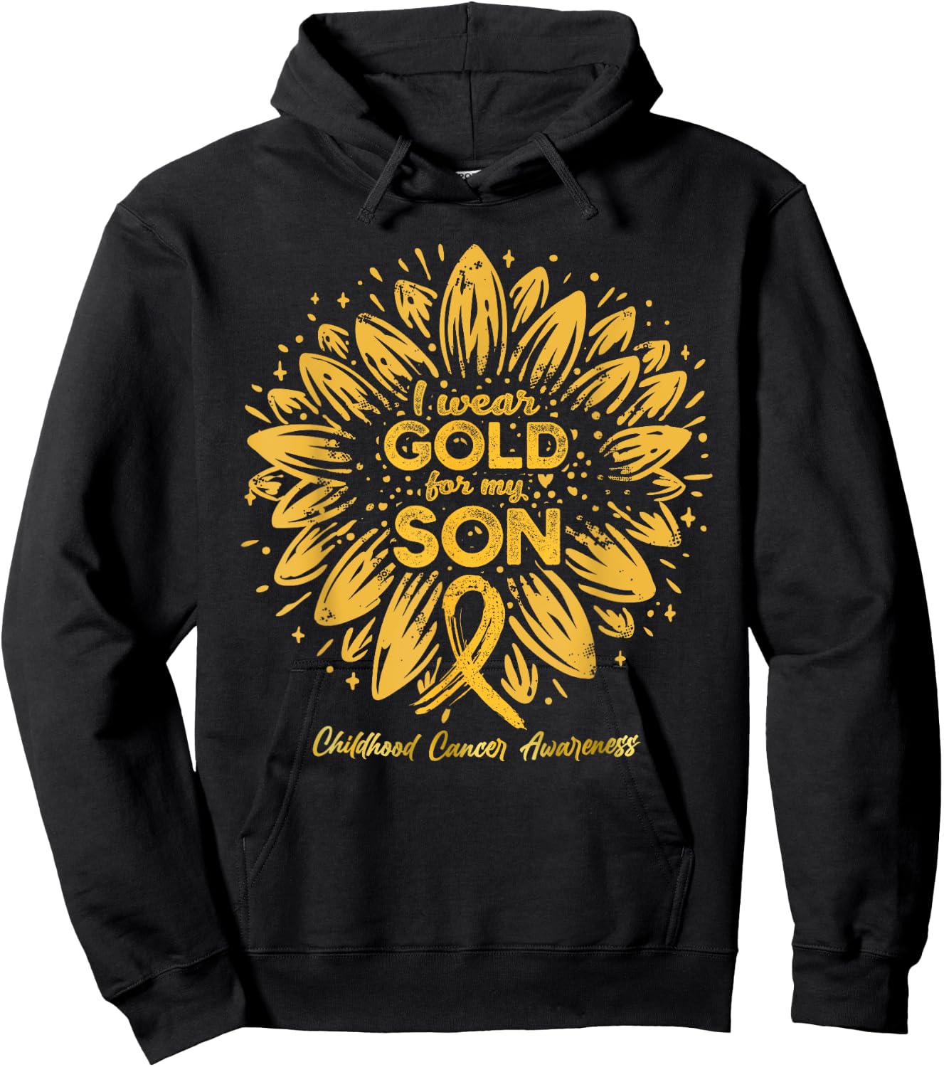 I Wear Gold For My Son - Gold Sunflower Childhood Cancer Hoodie - Hoodie | Black