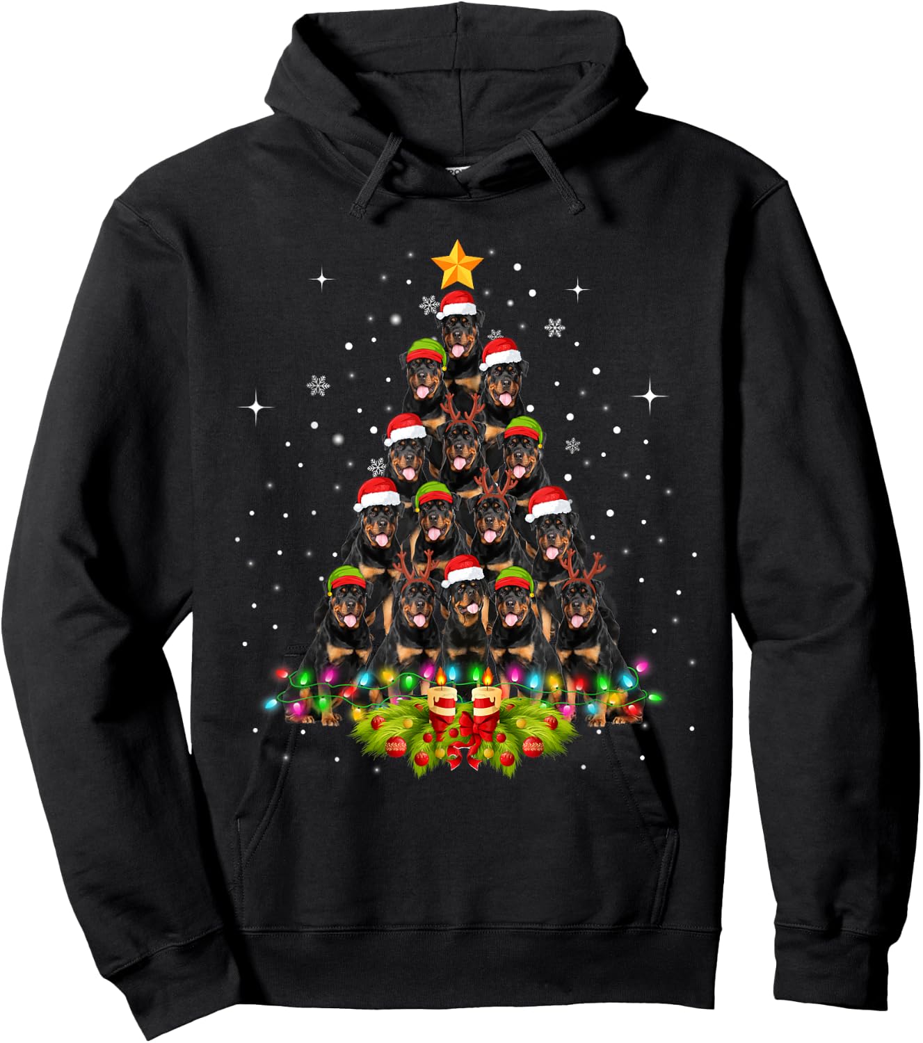 Rottweiler Dogs Tree Christmas Sweater Xmas Pet Animal Dog Women Kids Hoodie - Hoodie | Black