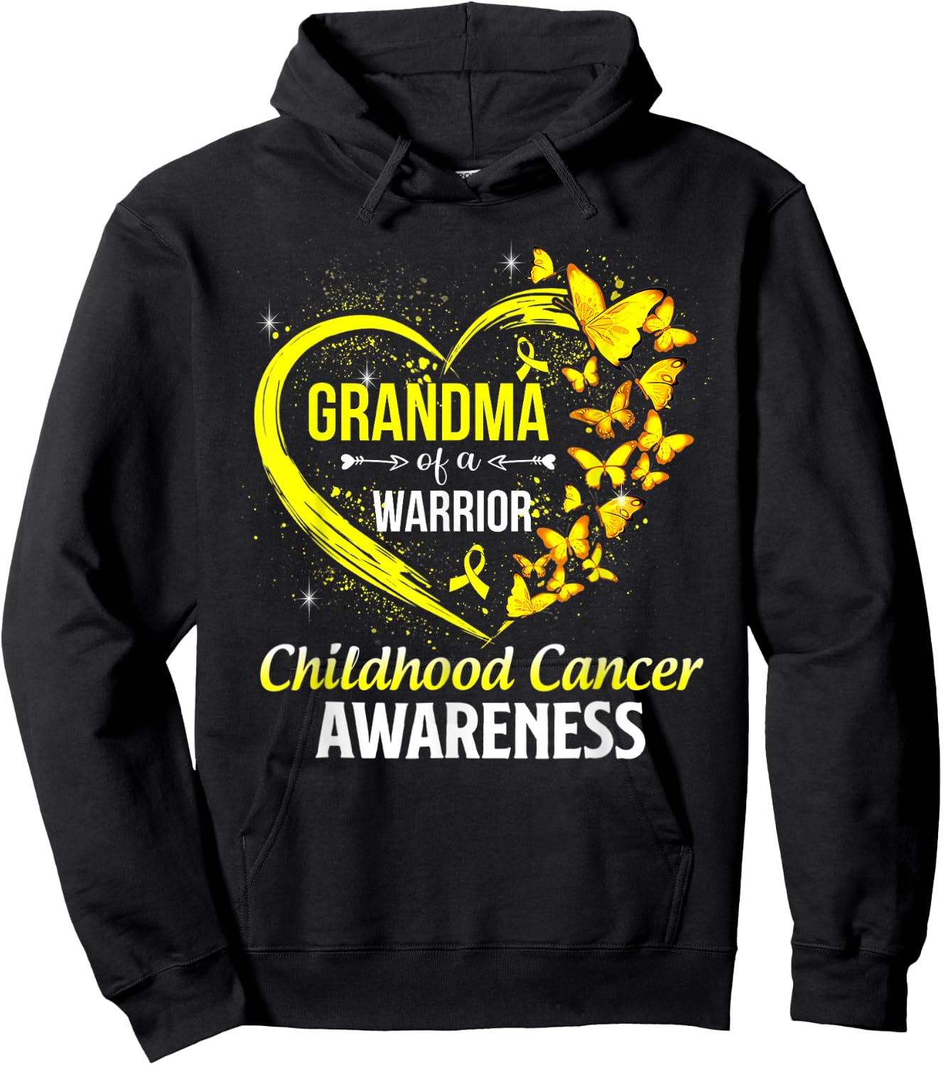 Butterfly Grandma Of A Warrior Childhood Cancer Awareness Hoodie - Hoodie | Black