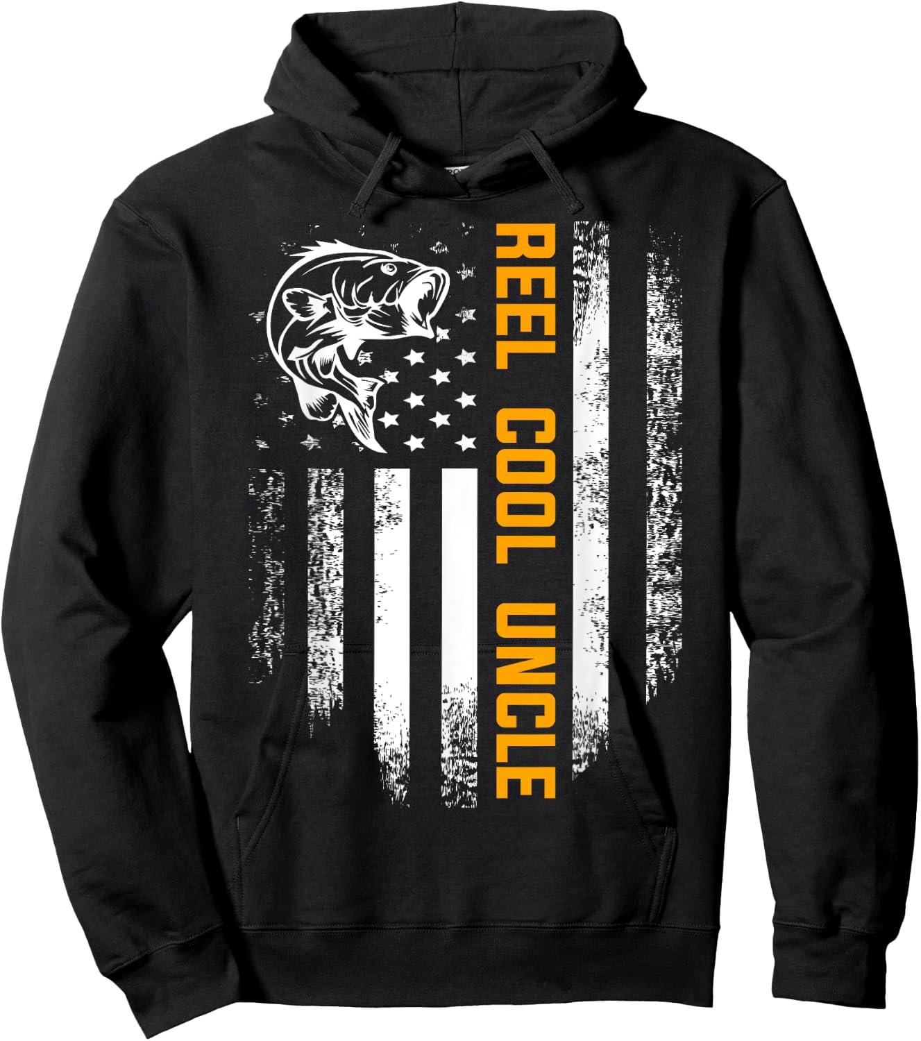 Reel Cool Uncle Shirt Vintage Flag Fishing Father's Day Gift Hoodie - Hoodie | Black