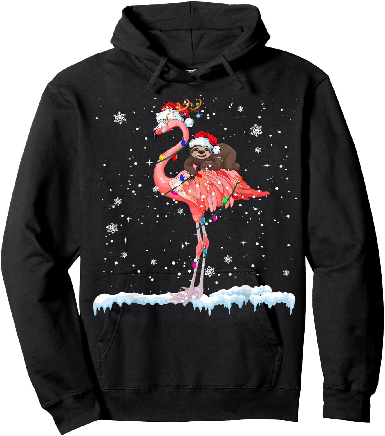 Santa Sloth Ridding Flamingo Reindeer Xmas Sloth Flamingo Hoodie - Hoodie | Black