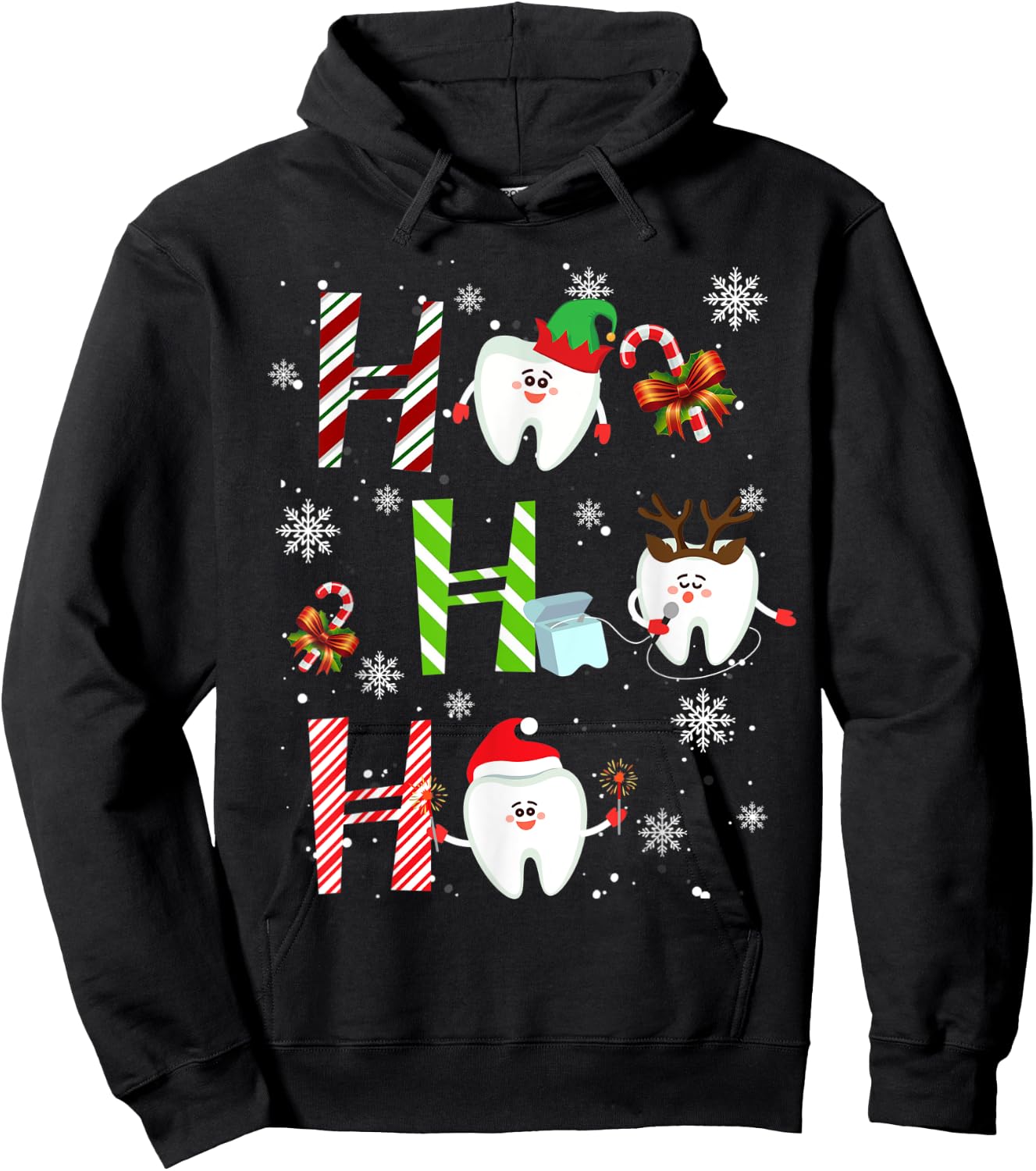 Dentist Christmas Ho Ho Ho Teeth Dental Squad Merry Xmas Hoodie - Hoodie | Black