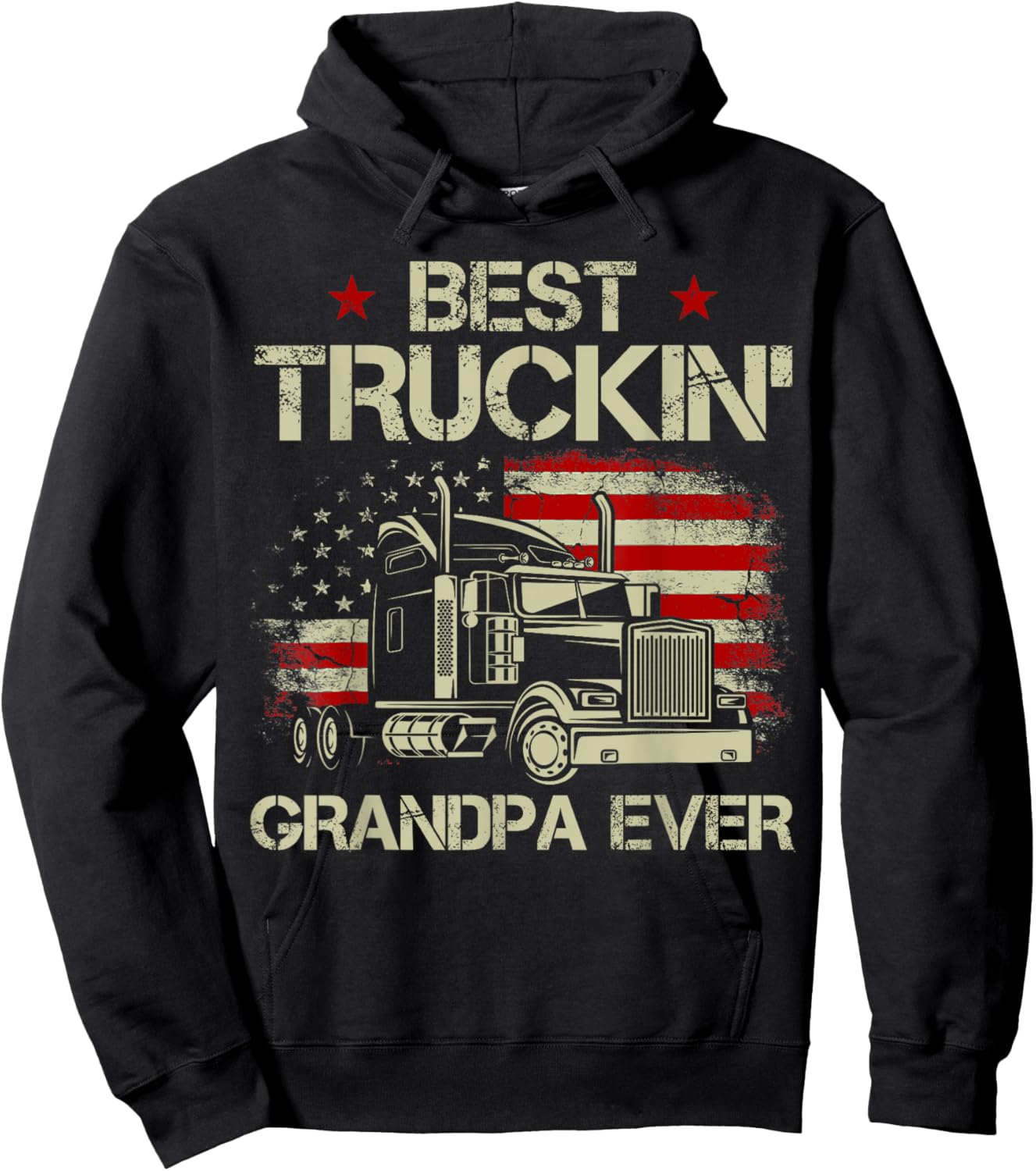 Best Truckin Grandpa Ever American Flag Trucker 4th Of July Men Hoodie - Hoodie | Black