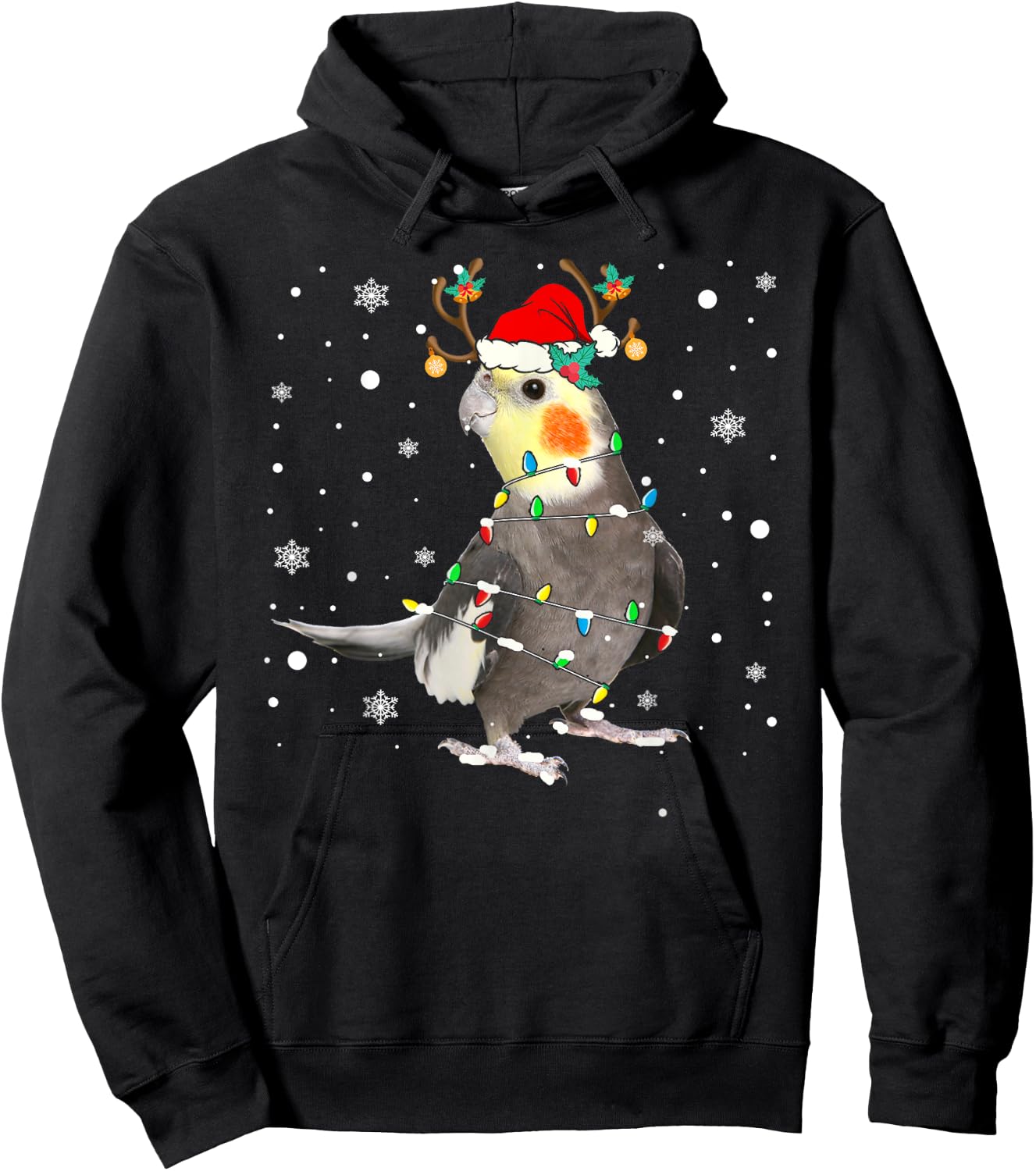 Santa Reindeer Cockatiel Cute Bird Pyjamas Family Xmas Hoodie - Hoodie | Black