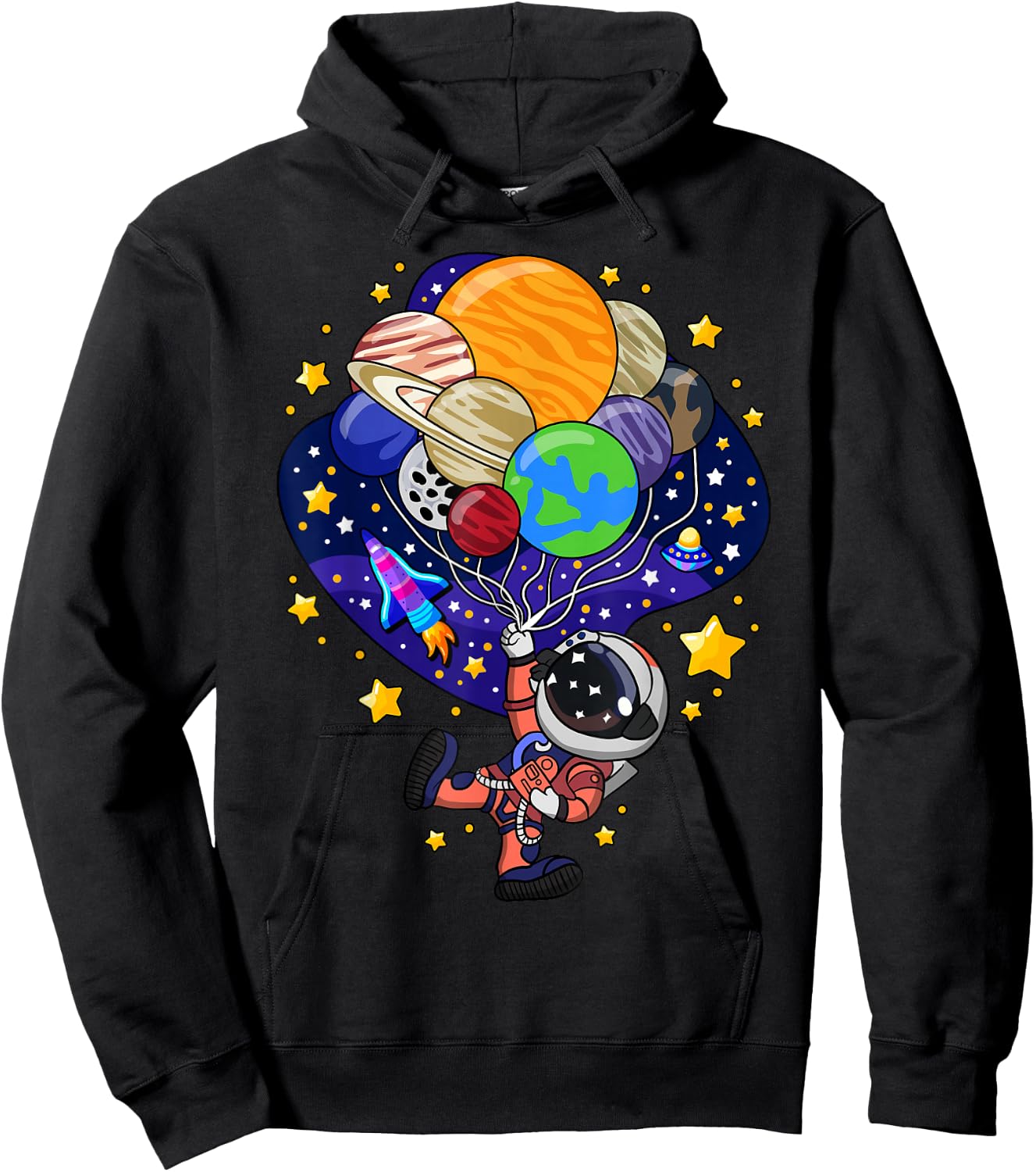 Space Astronaut Spaceman Earth Mars Planet Balloons Hoodie - Hoodie | Black
